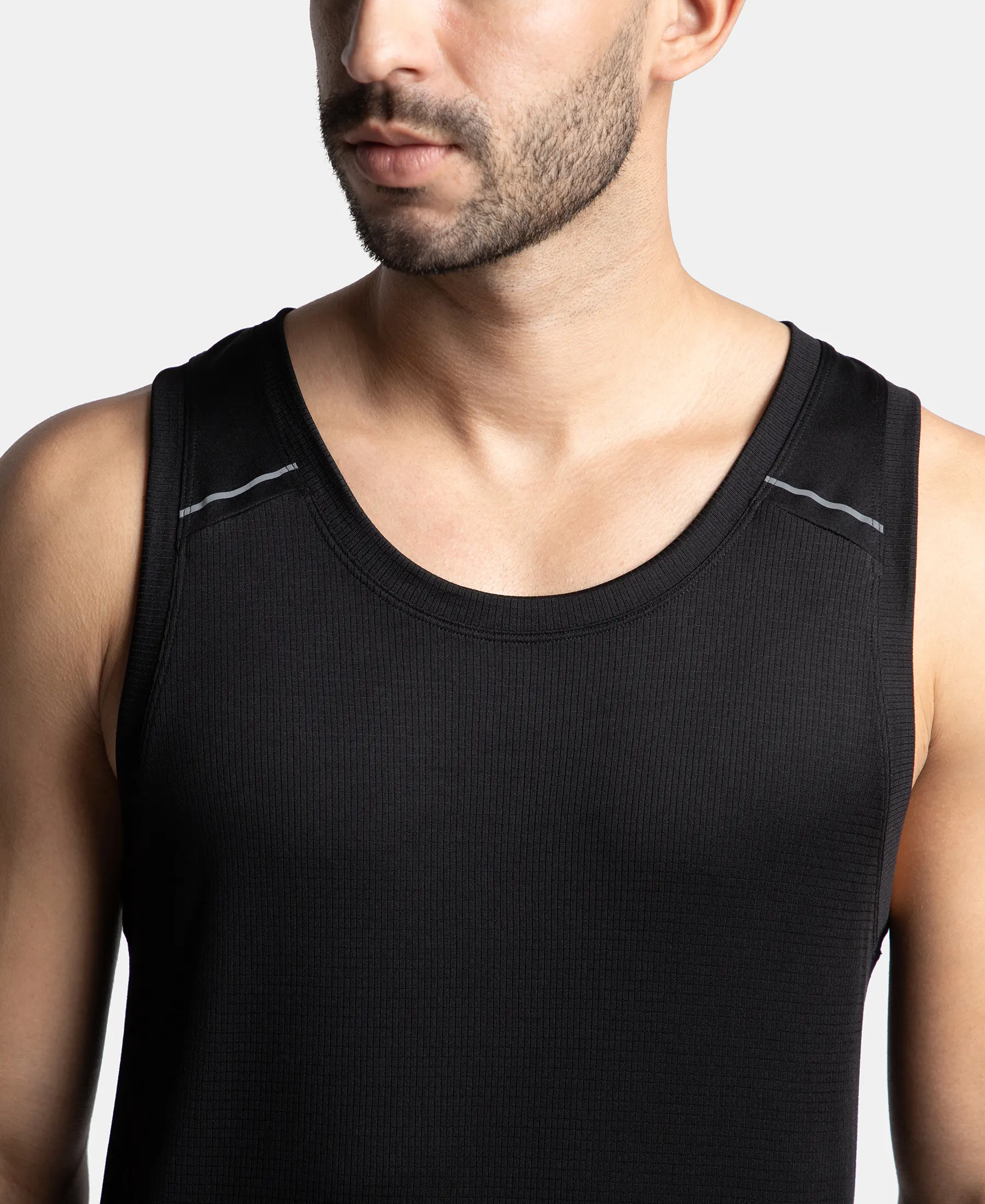 Lightweight Microfiber Solid Tank Top with Breathable Mesh - Black - Image 6