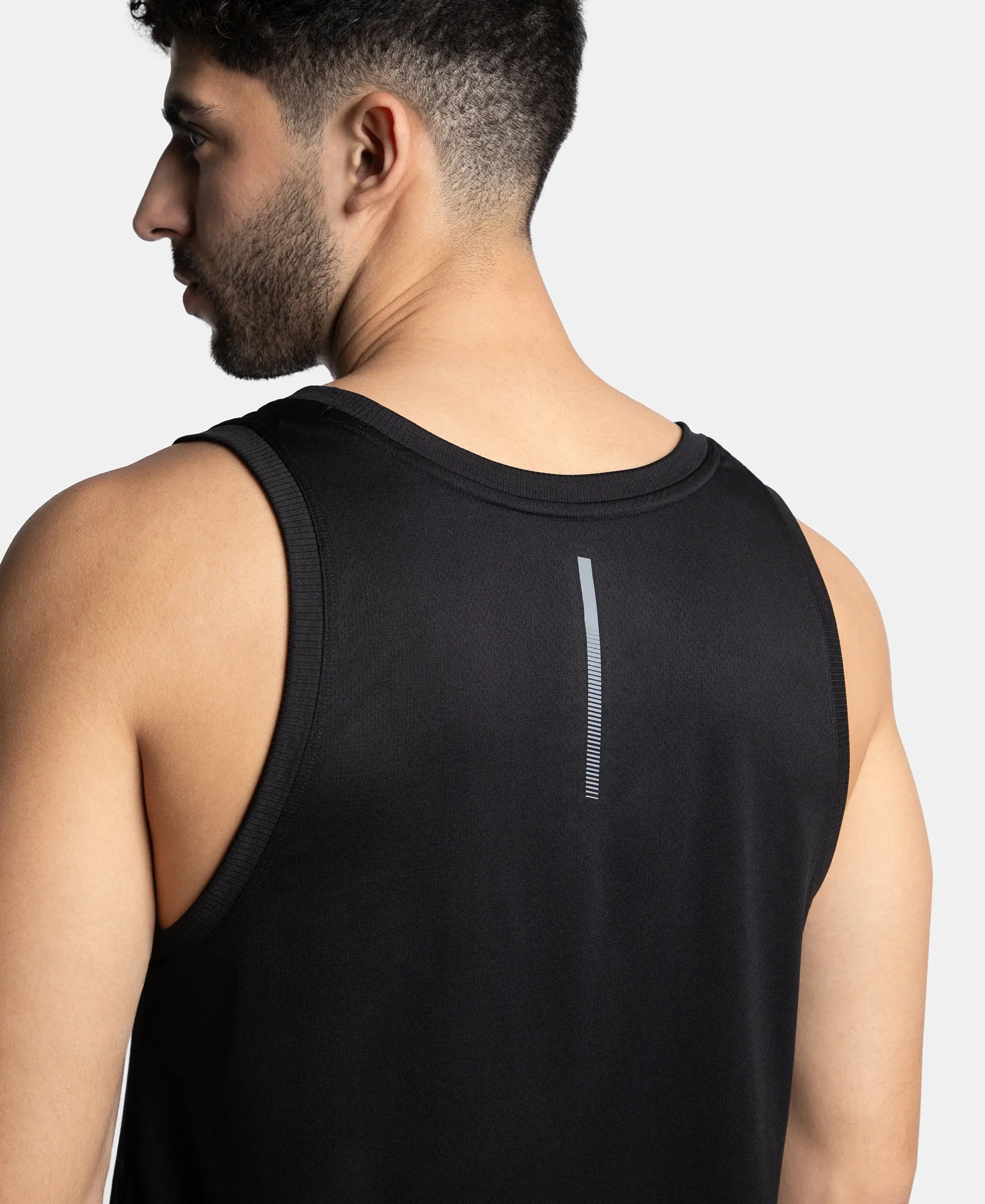 Lightweight Microfiber Solid Tank Top with Breathable Mesh - Black - Image 8