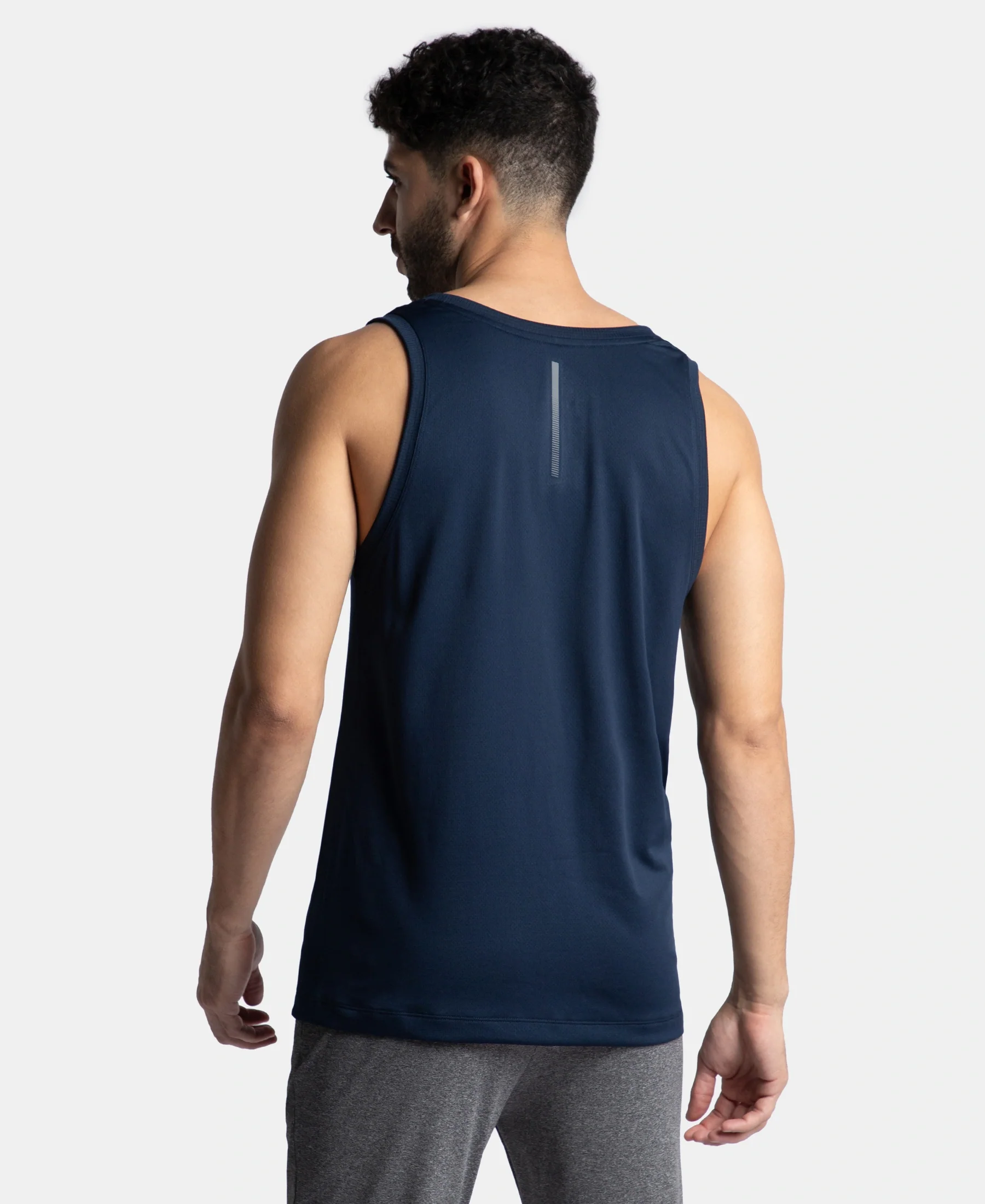 Lightweight Microfiber Solid Tank Top with Breathable Mesh - Navy - Image 3