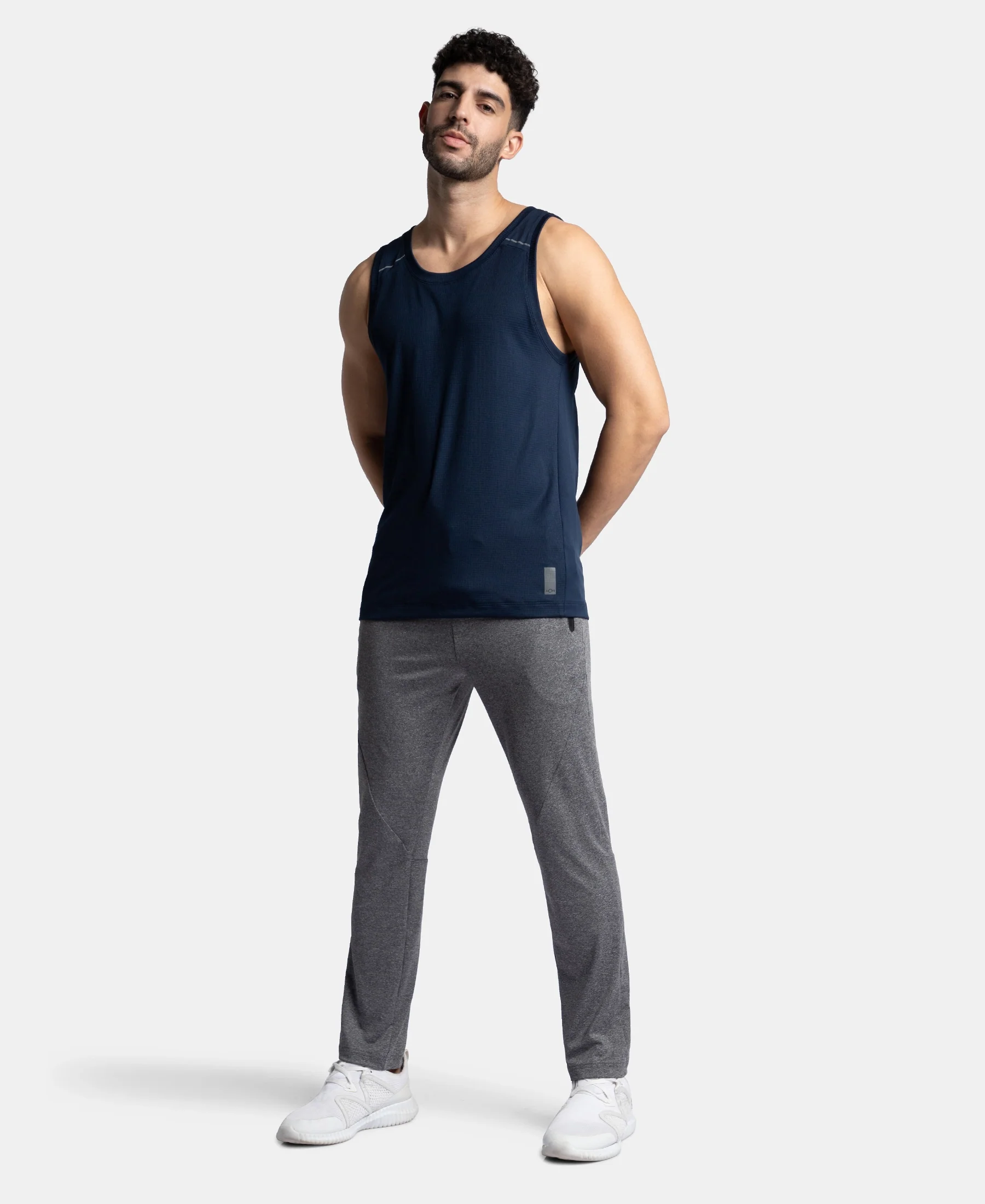 Lightweight Microfiber Solid Tank Top with Breathable Mesh - Navy - Image 4