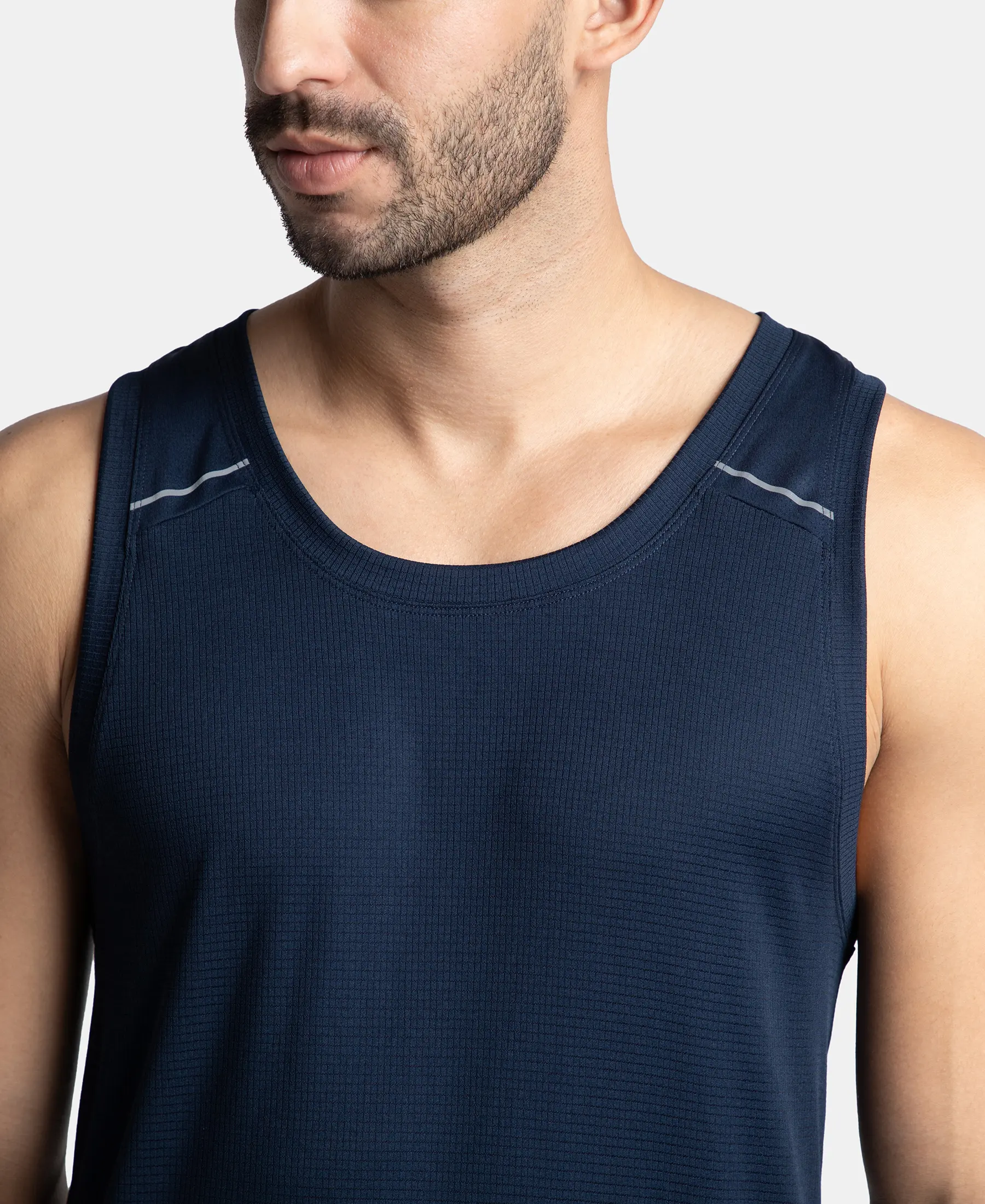 Lightweight Microfiber Solid Tank Top with Breathable Mesh - Navy - Image 6
