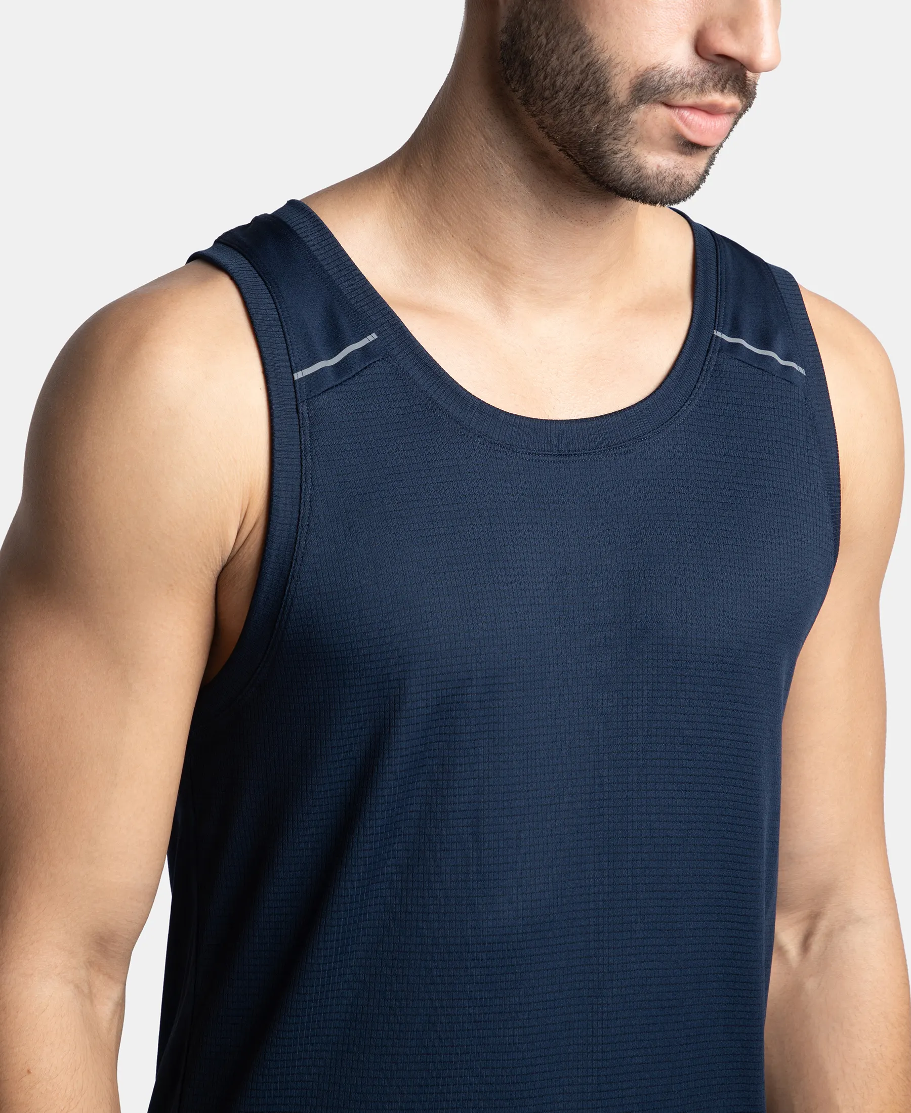 Lightweight Microfiber Solid Tank Top with Breathable Mesh - Navy - Image 7