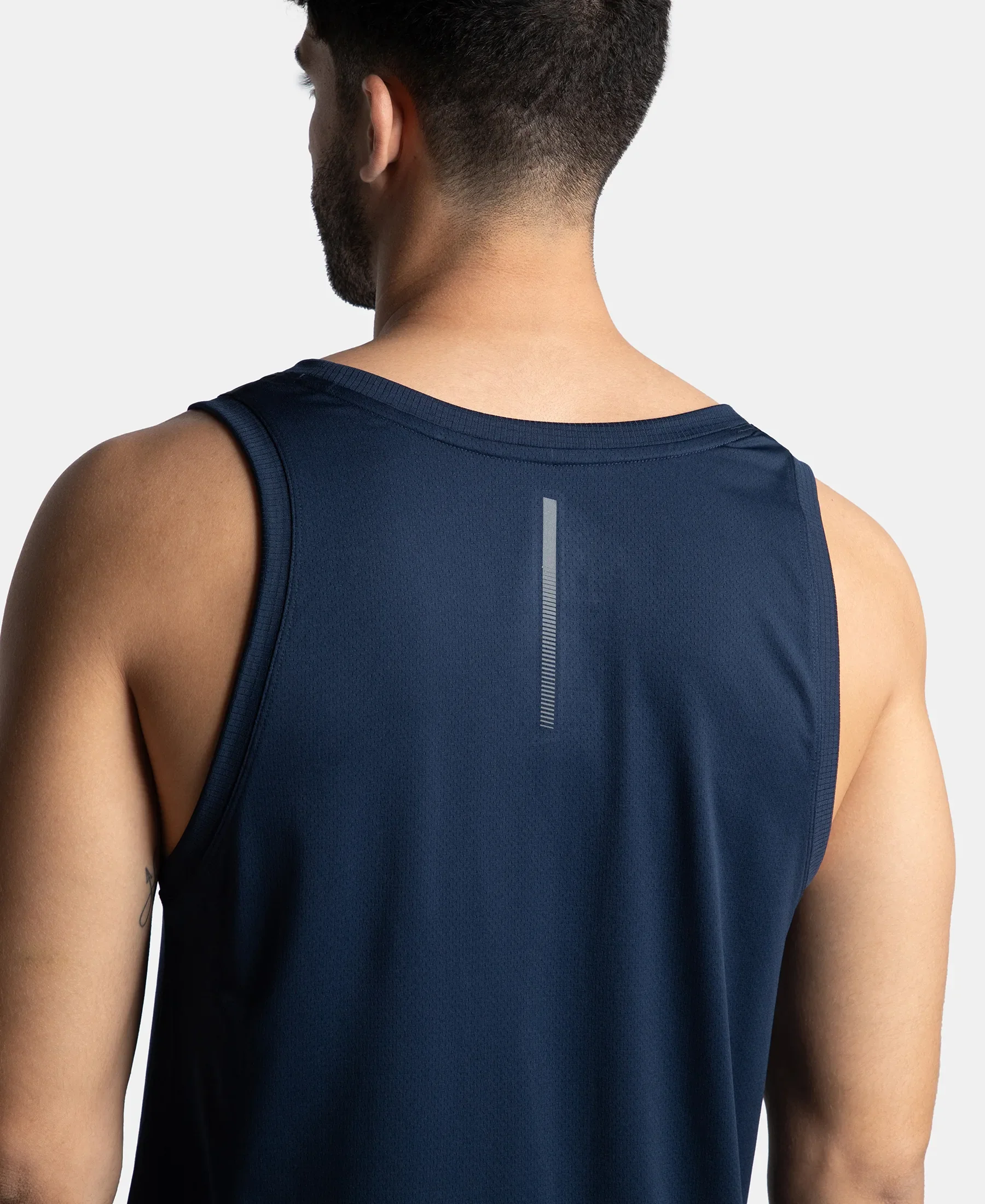 Lightweight Microfiber Solid Tank Top with Breathable Mesh - Navy - Image 8