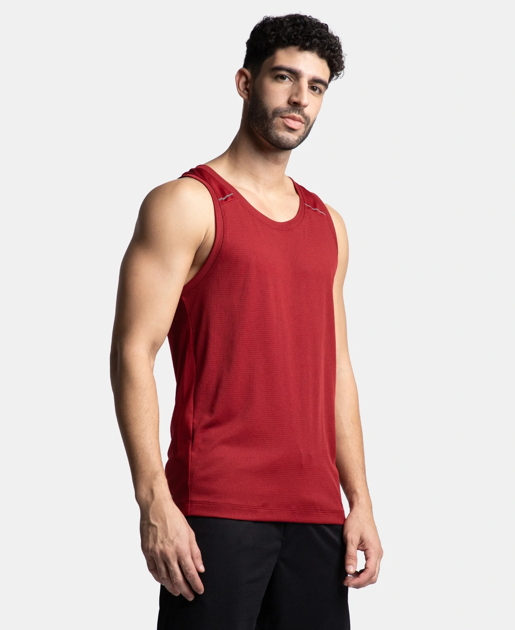 Lightweight Microfiber Solid Tank Top with Breathable Mesh - Sundried Tomato - Image 2