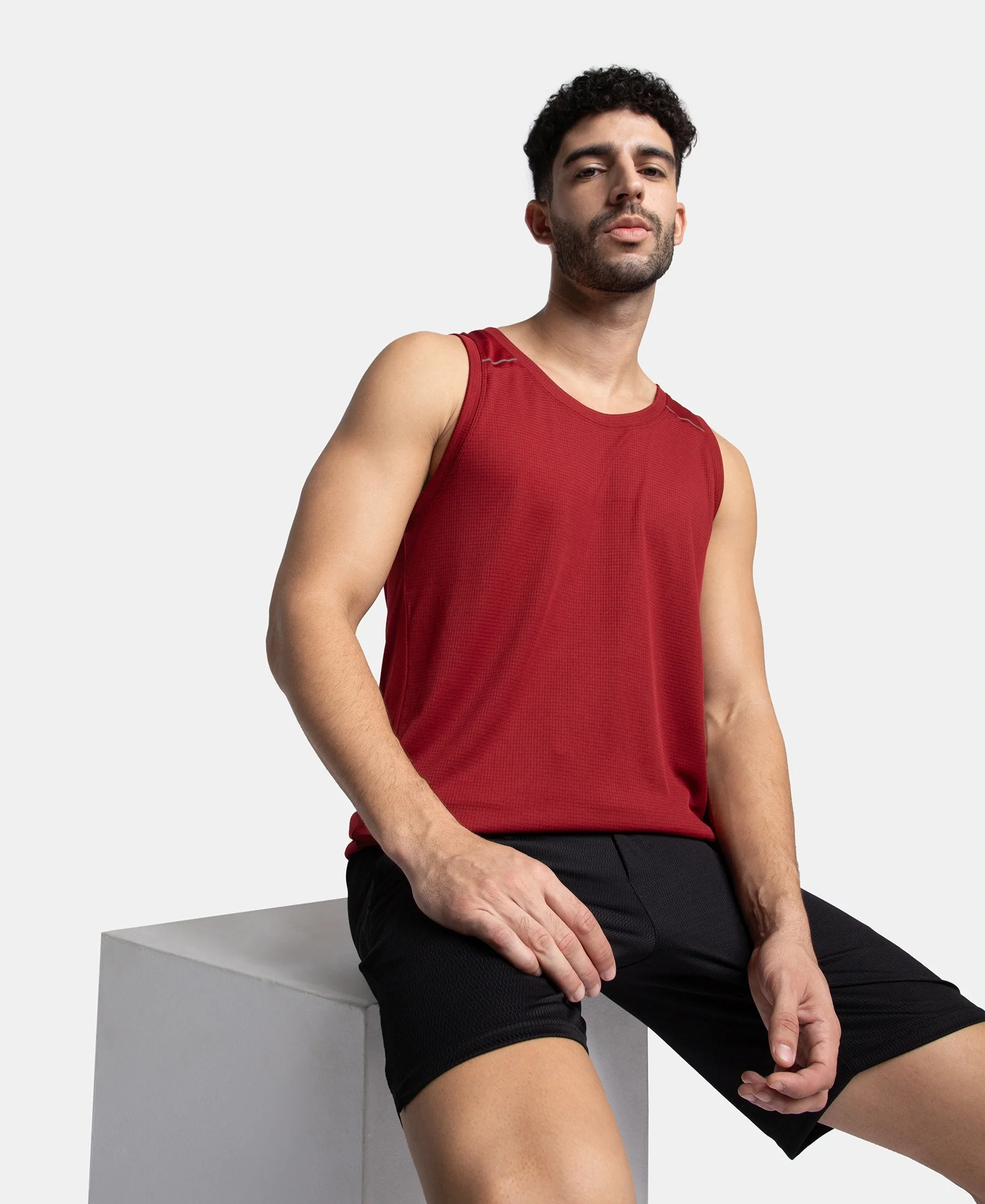 Lightweight Microfiber Solid Tank Top with Breathable Mesh - Sundried Tomato - Image 5