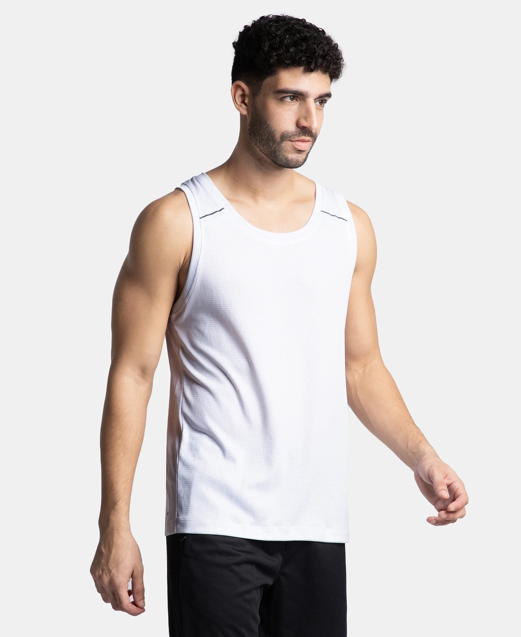 Lightweight Microfiber Solid Tank Top with Breathable Mesh - White - Image 2