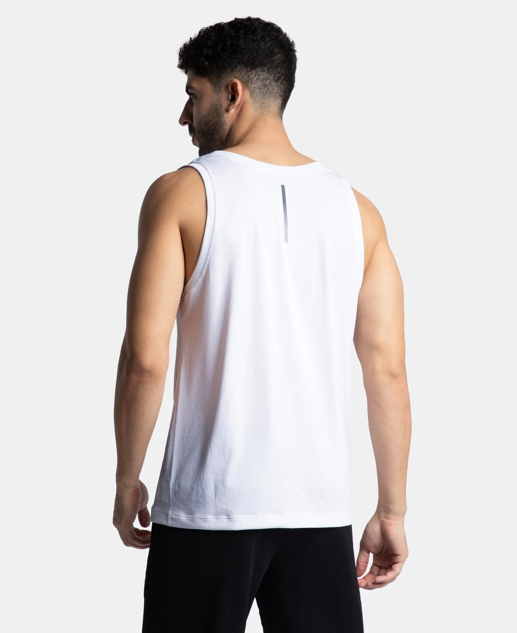 Lightweight Microfiber Solid Tank Top with Breathable Mesh - White - Image 3