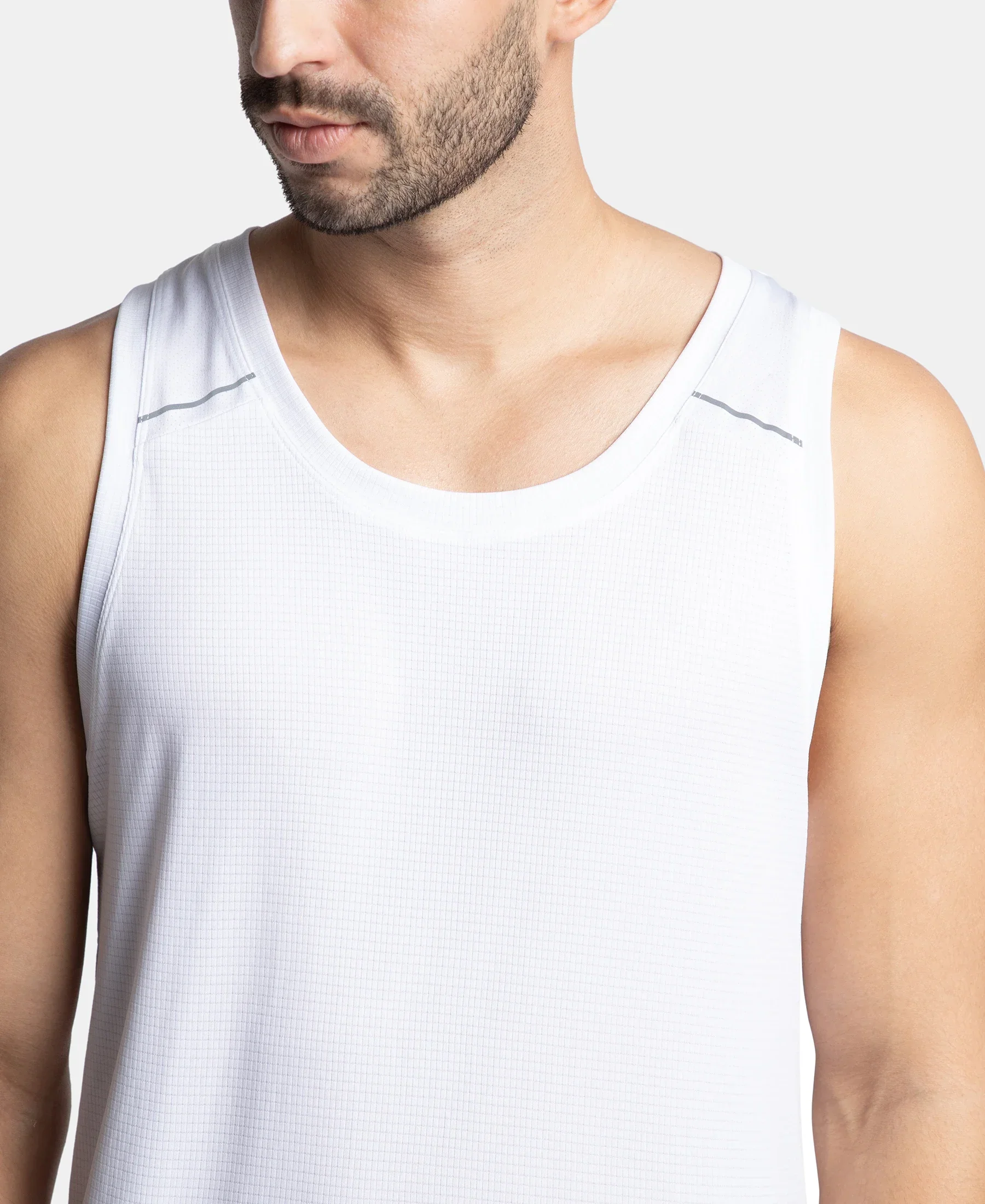 Lightweight Microfiber Solid Tank Top with Breathable Mesh - White - Image 7