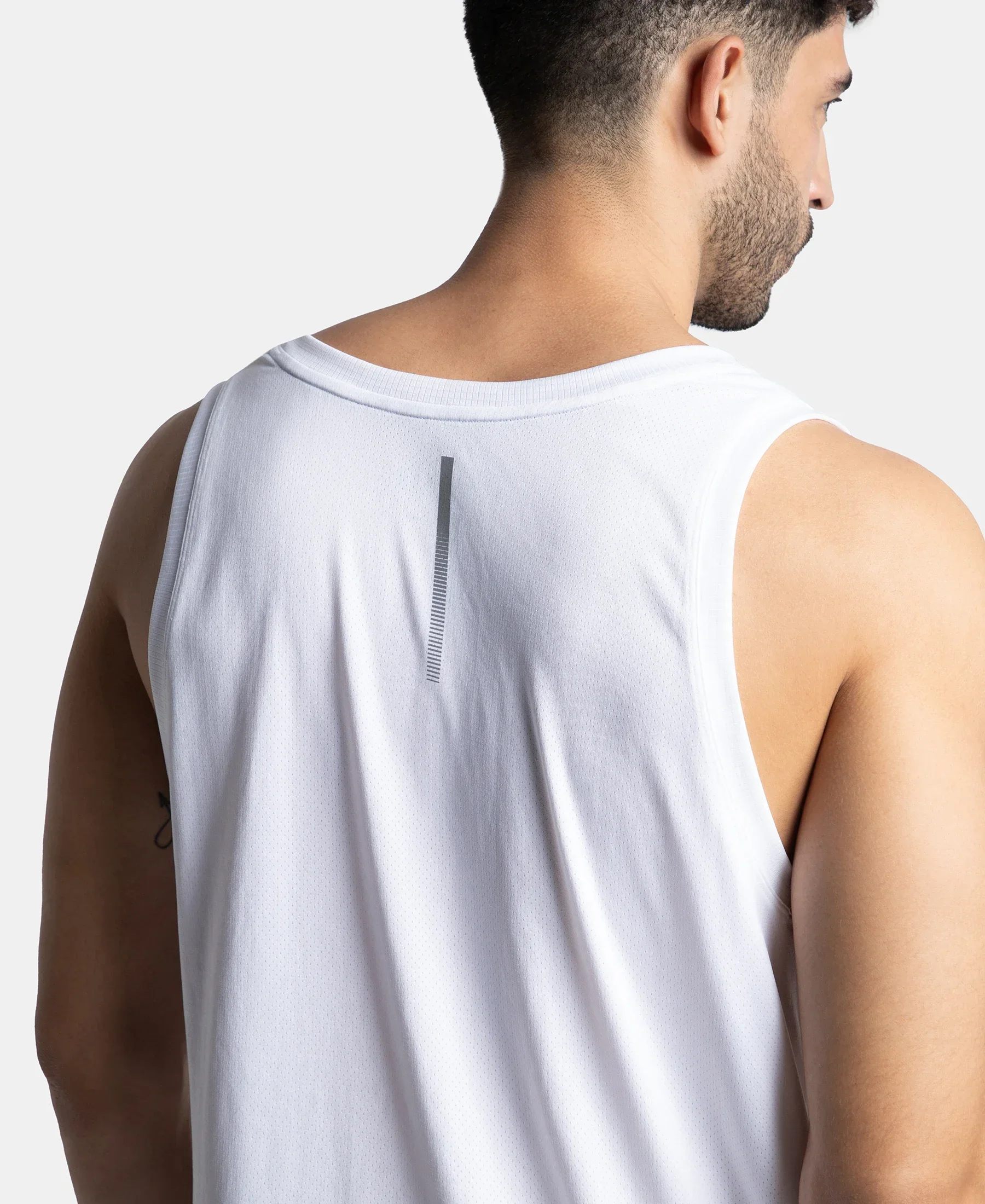 Lightweight Microfiber Solid Tank Top with Breathable Mesh - White - Image 8