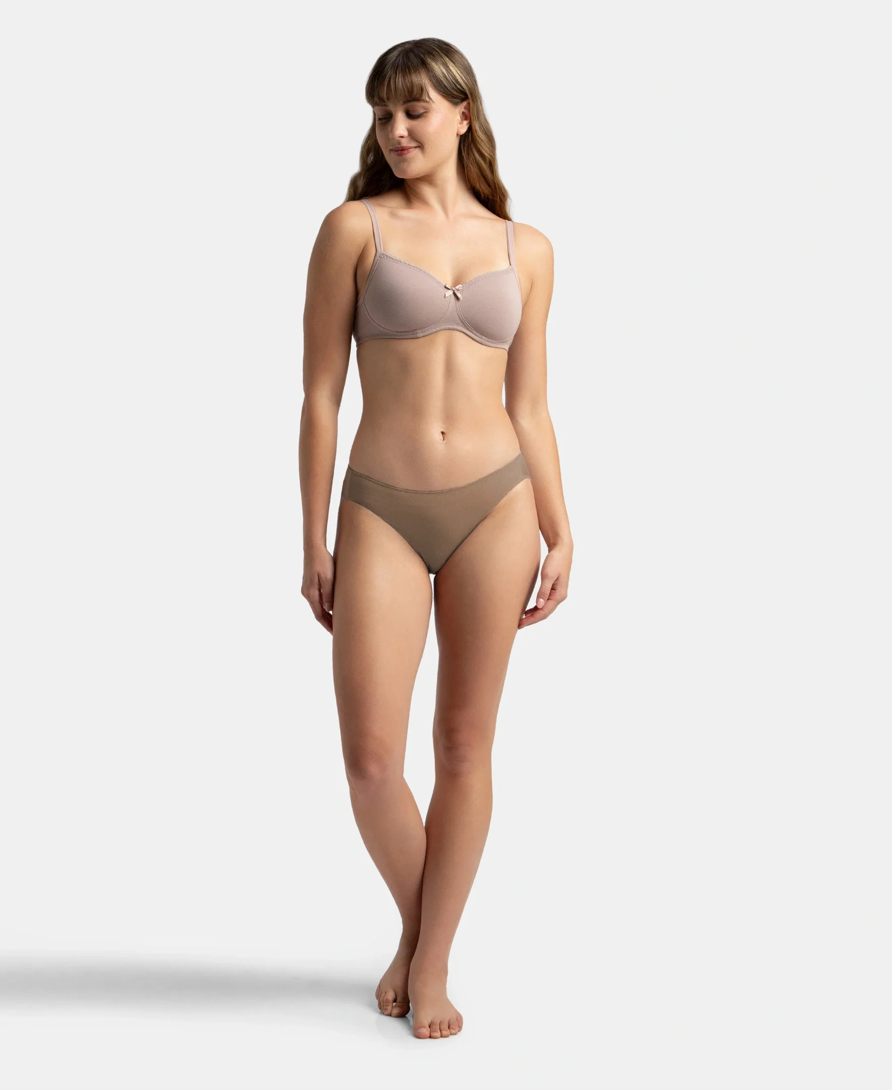 Medium Coverage Micro Modal Elastane Stretch Bikini With Concealed Waistband and StayFresh Treatment - Deep Taupe - Image 4