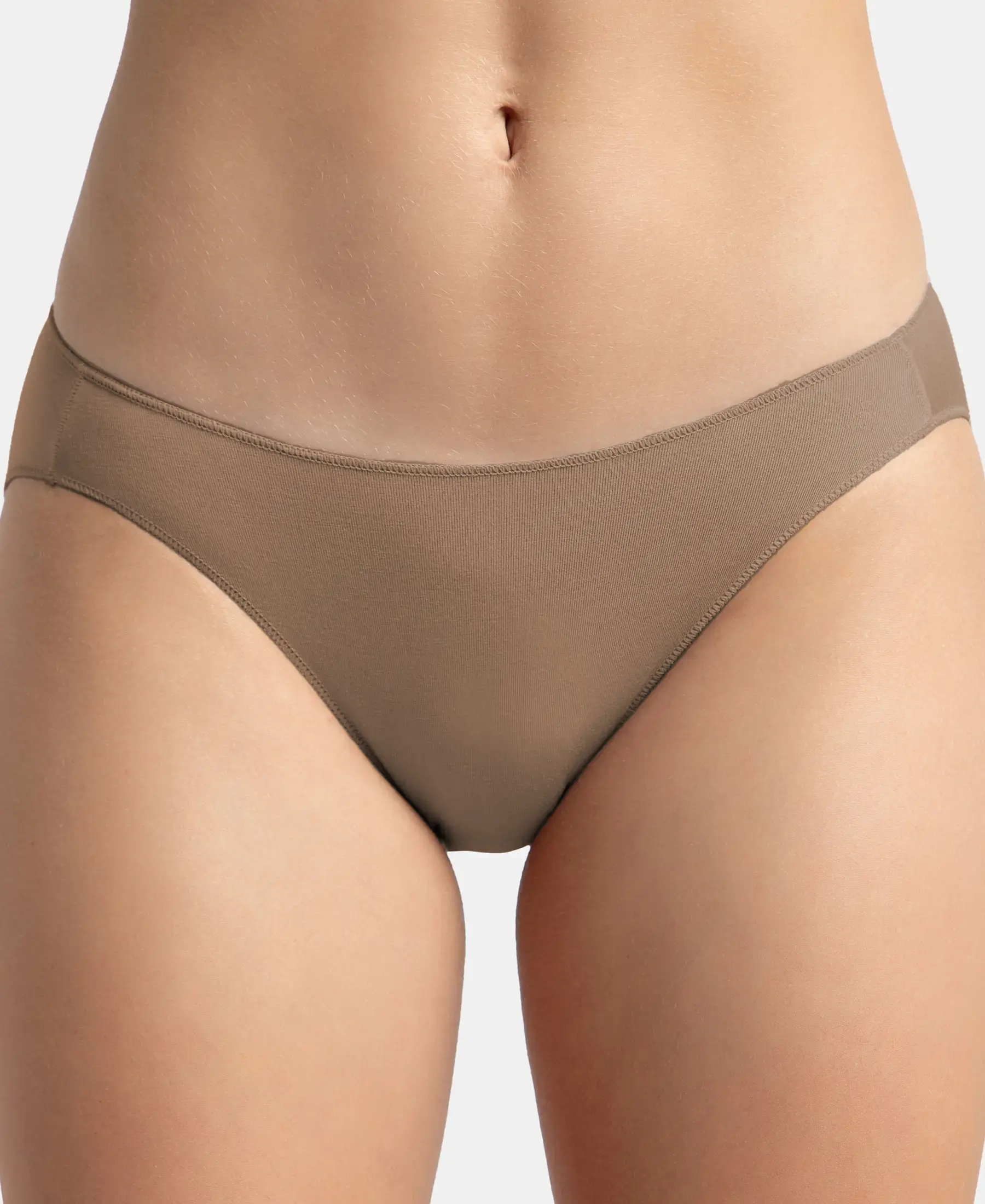 Medium Coverage Micro Modal Elastane Stretch Bikini With Concealed Waistband and StayFresh Treatment - Deep Taupe - Image 6