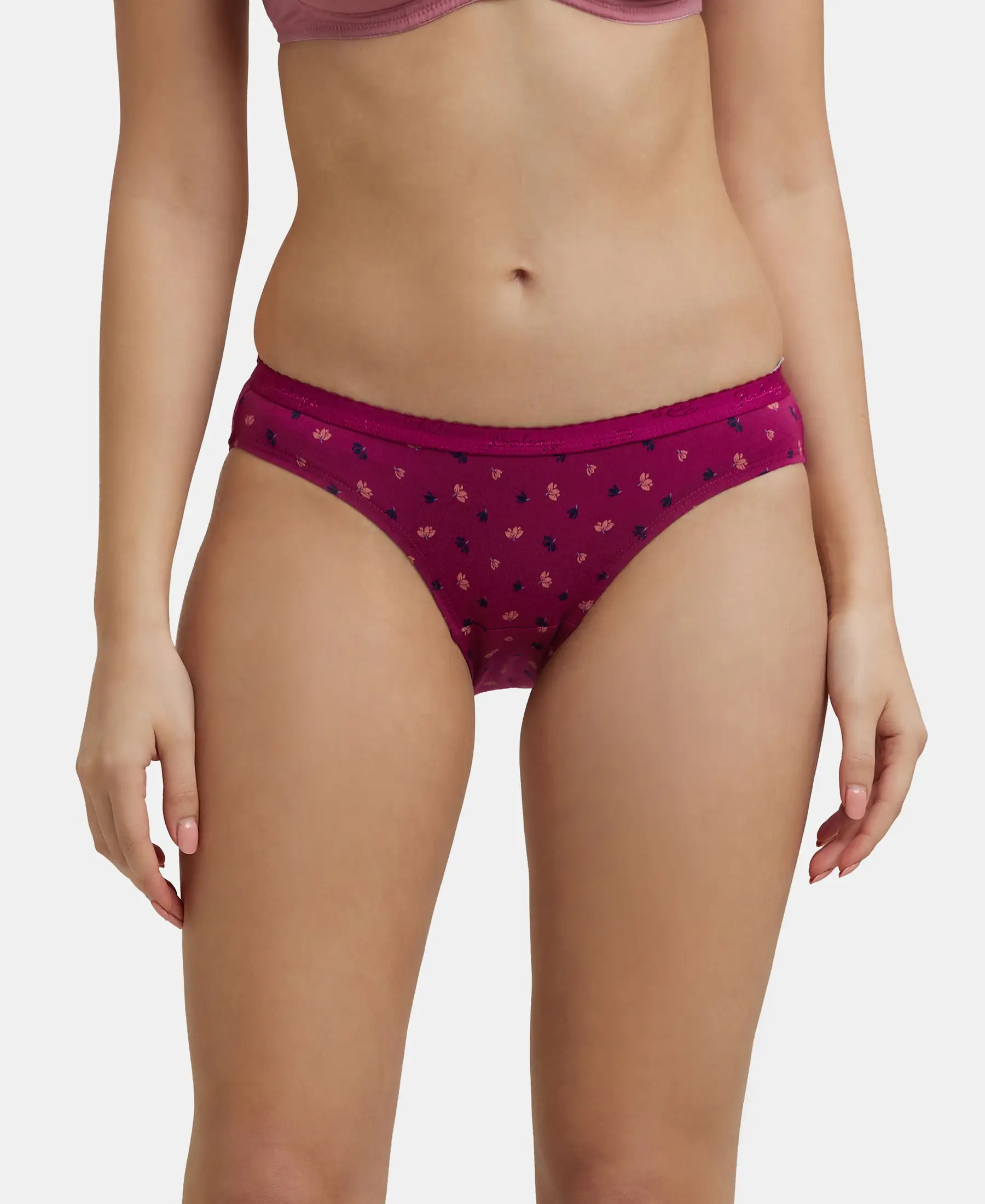 Medium Coverage Super Combed Cotton Bikini With Exposed Waistband and StayFresh Treatment - Dark Prints (Pack of 3) - Image 10