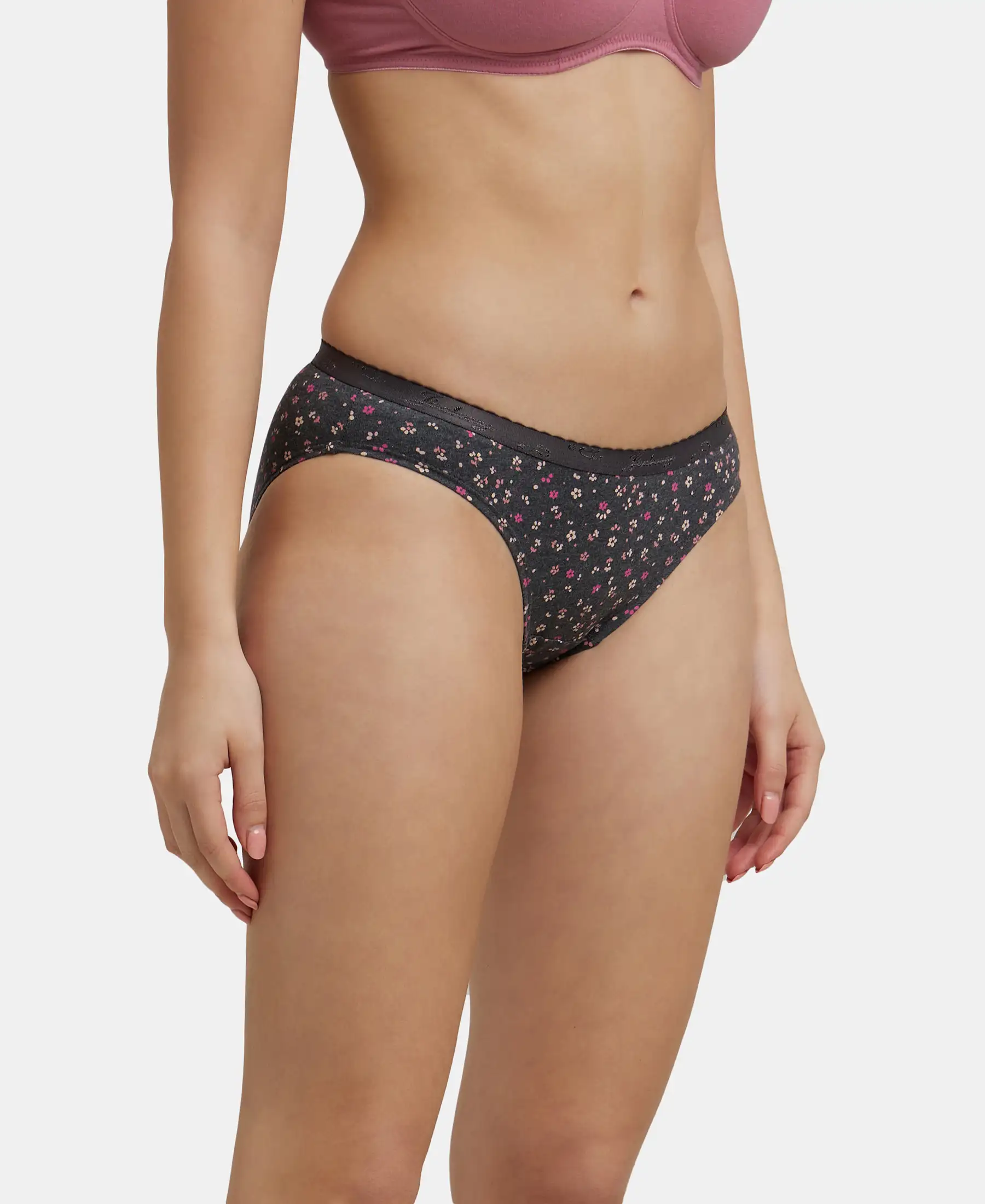 Medium Coverage Super Combed Cotton Bikini With Exposed Waistband and StayFresh Treatment - Dark Prints (Pack of 3) - Image 2