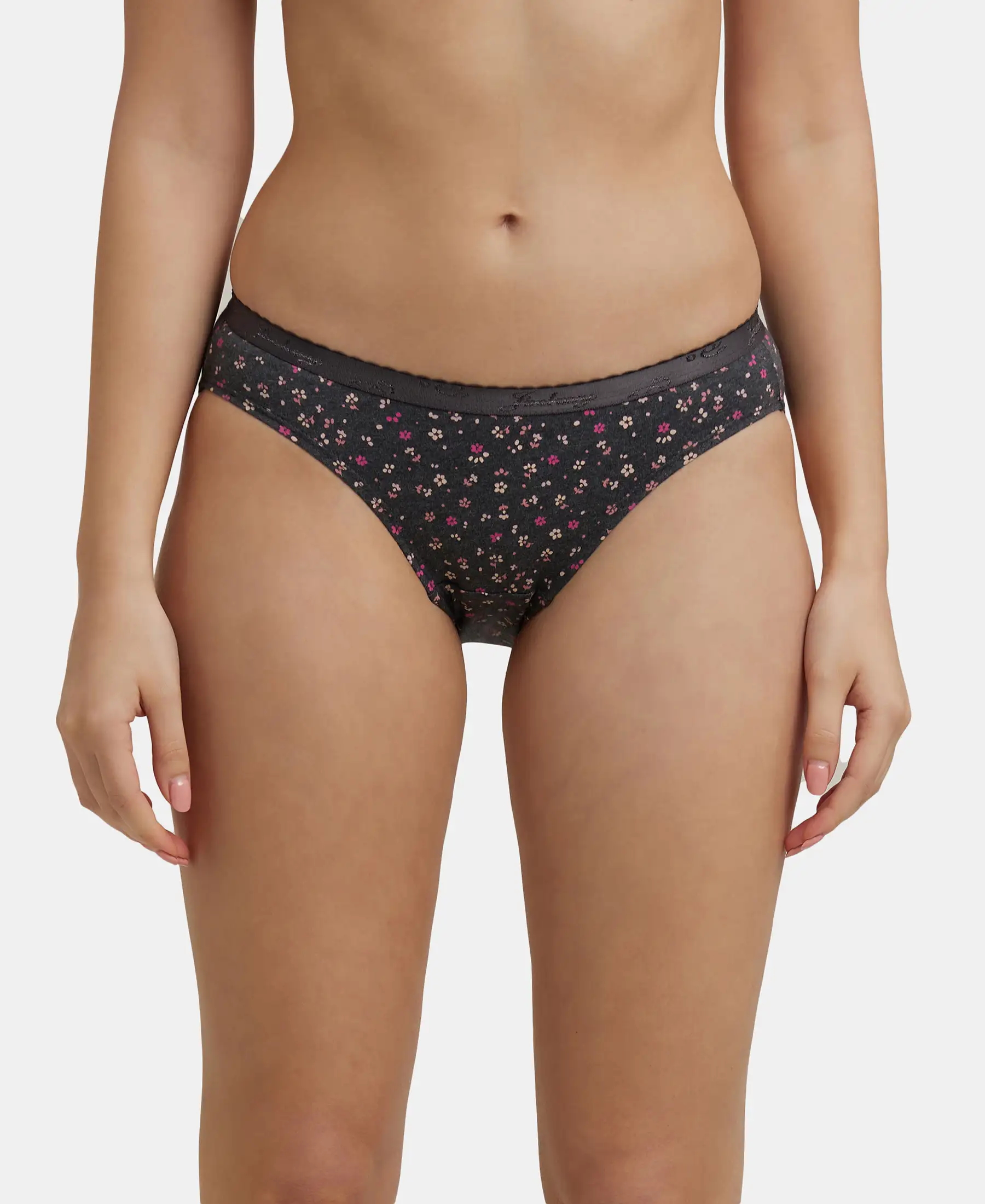 Medium Coverage Super Combed Cotton Bikini With Exposed Waistband and StayFresh Treatment - Dark Prints (Pack of 3) - Image 7