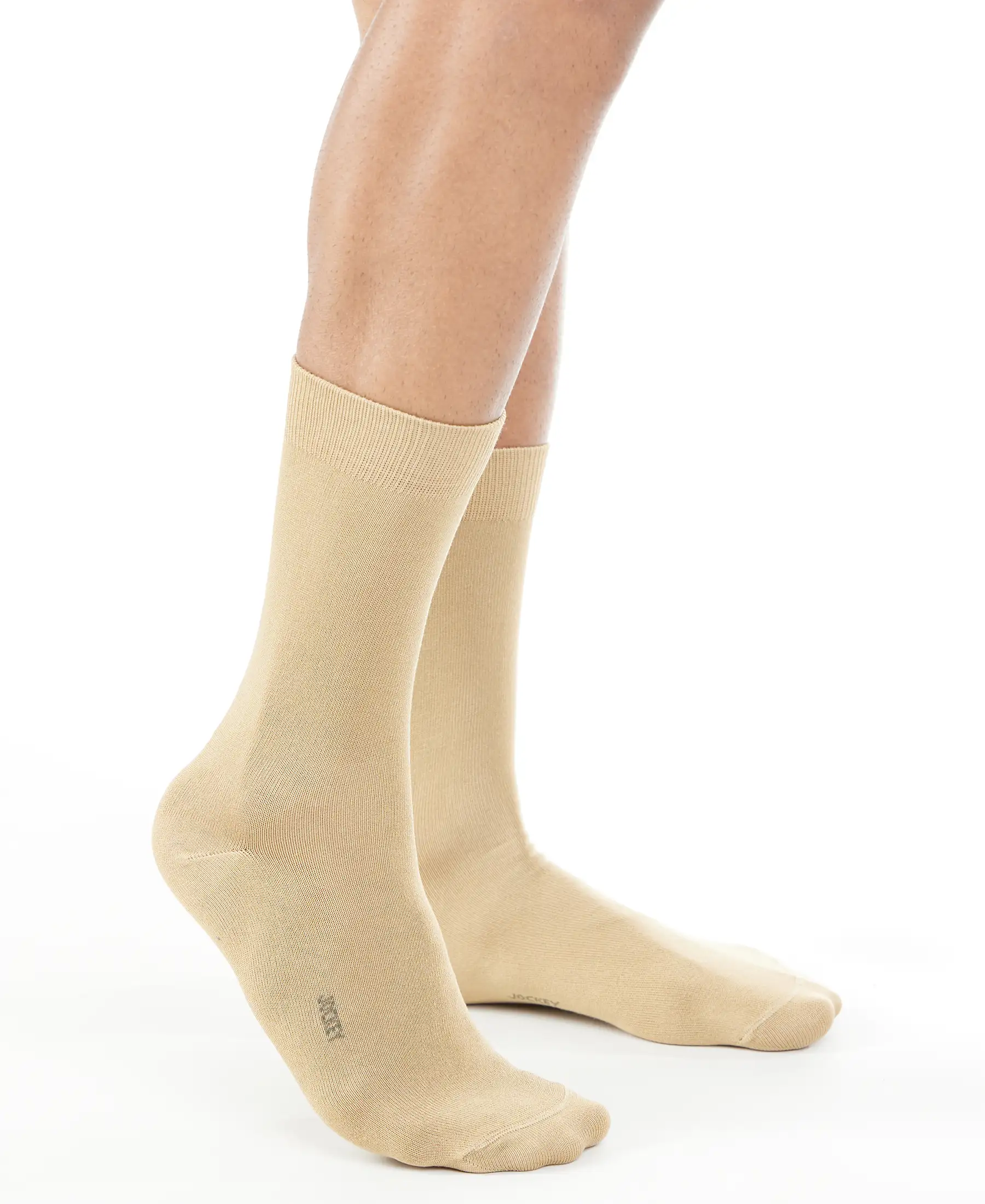 Mercerized Cotton Elastane Stretch Crew Length Socks with StayFresh Treatment - Beige - Image 4