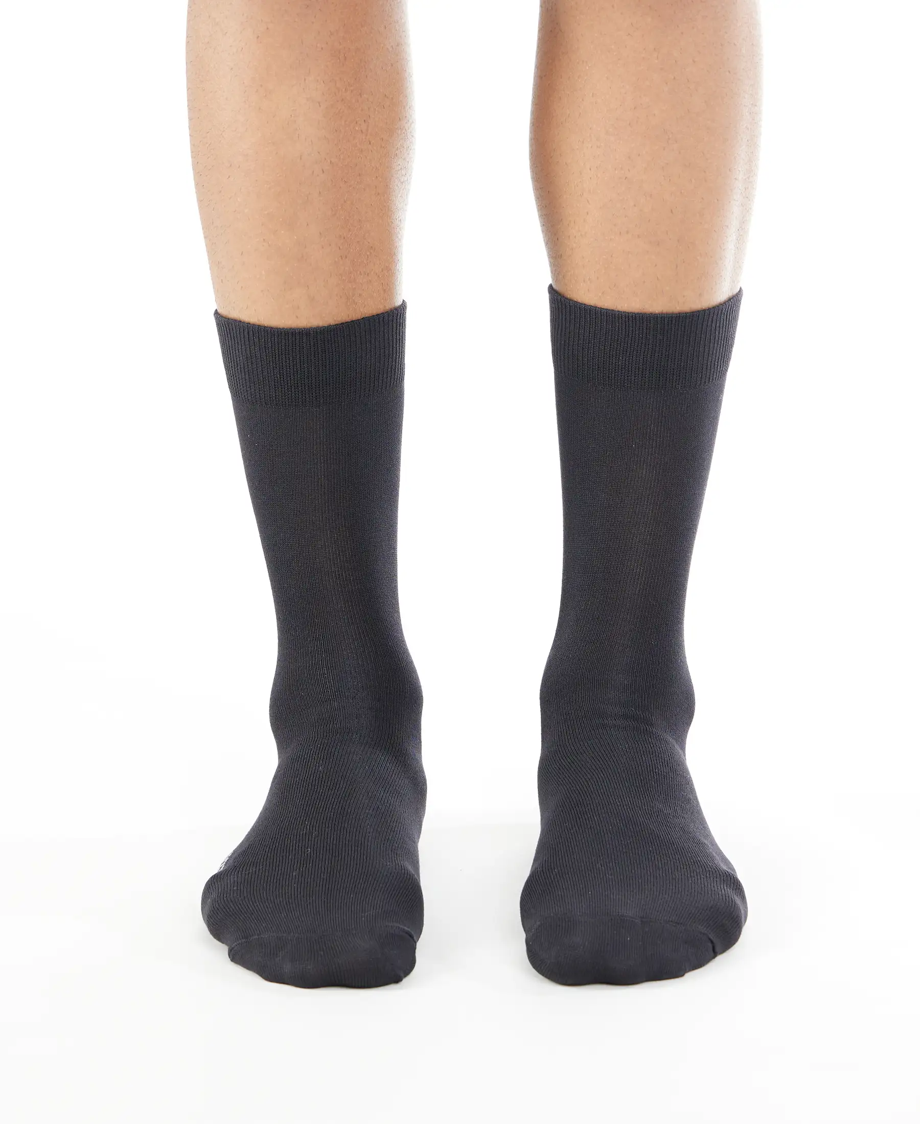 Mercerized Cotton Elastane Stretch Crew Length Socks with StayFresh Treatment - Jet Black - Image 2