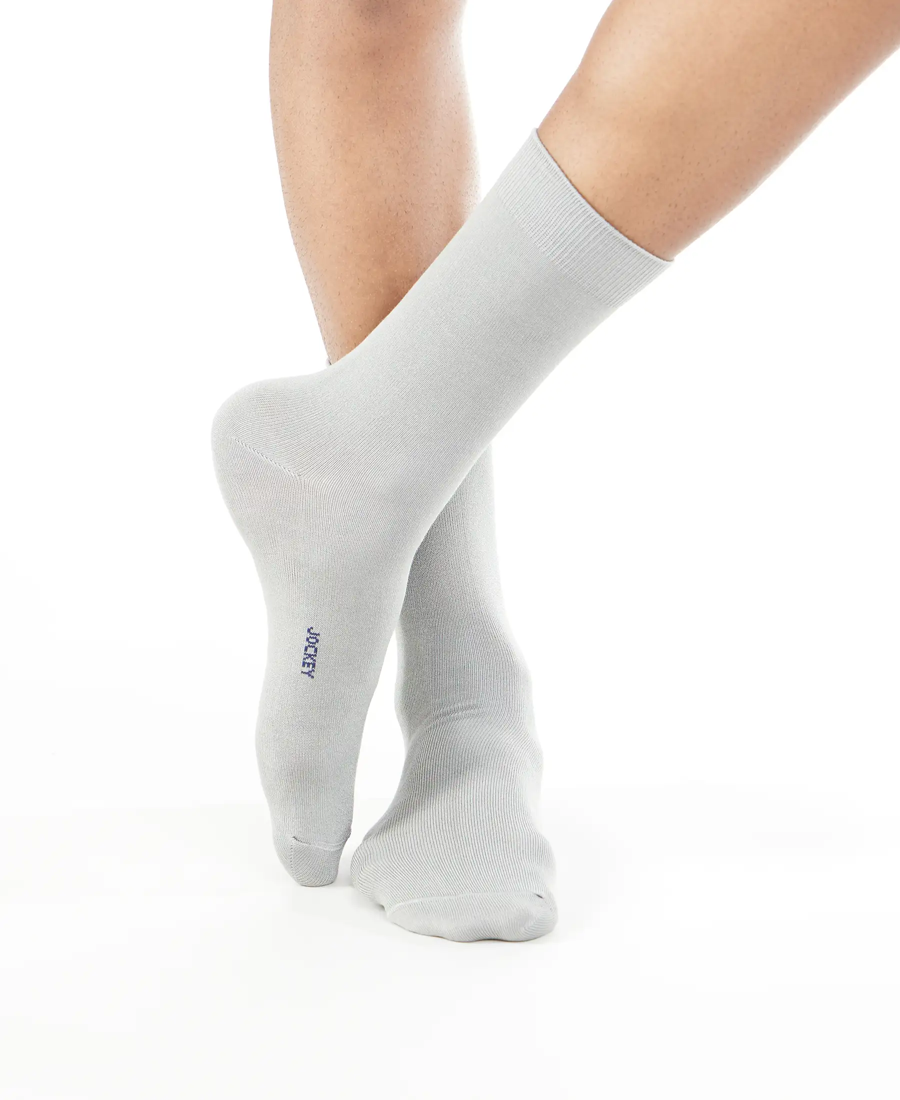 Mercerized Cotton Elastane Stretch Crew Length Socks with StayFresh Treatment - Light Grey - Image 2