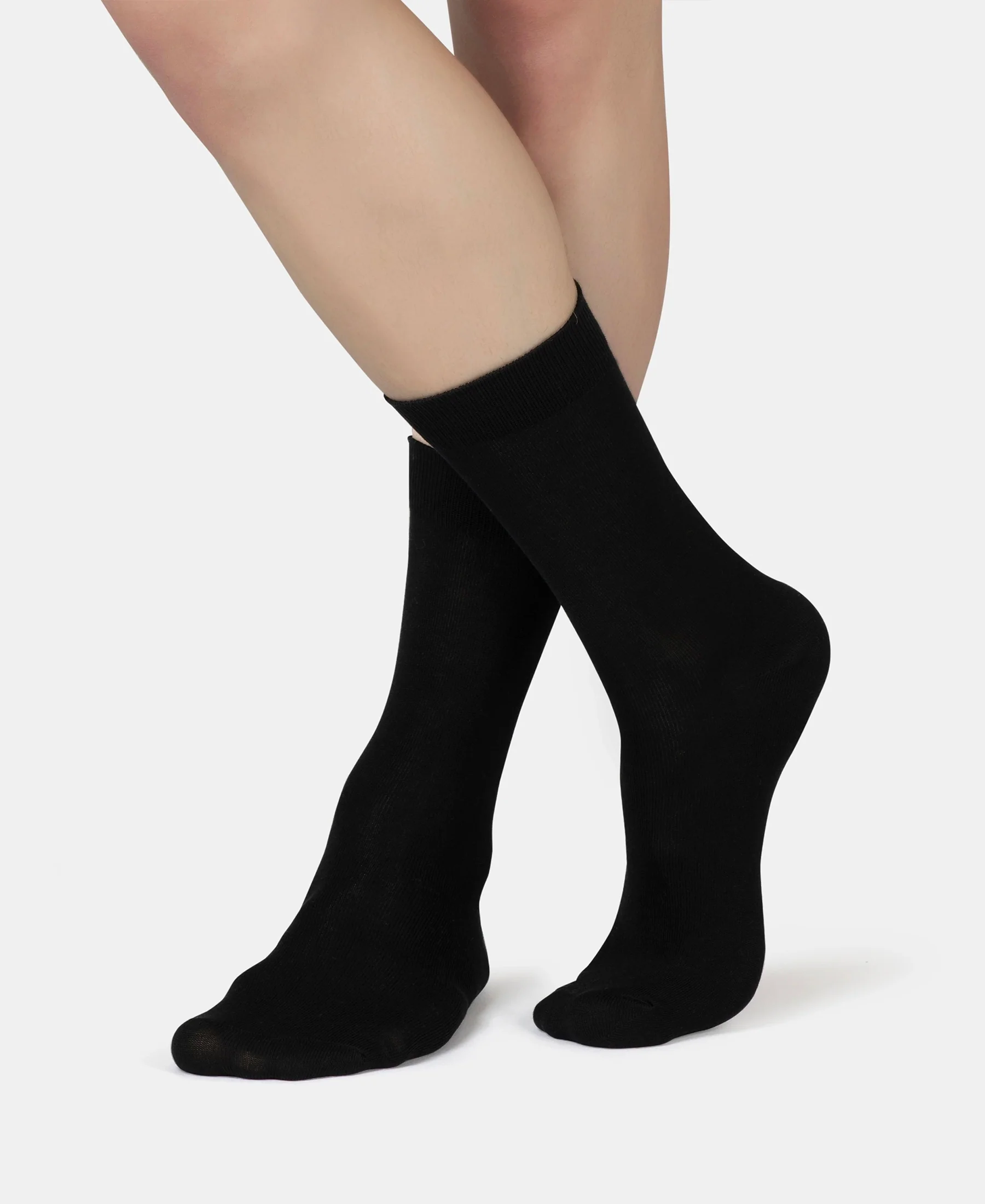 Mercerized Cotton Elastane Stretch Crew Length Socks with StayFresh Treatment - Black (Pack of 2) - Image 6