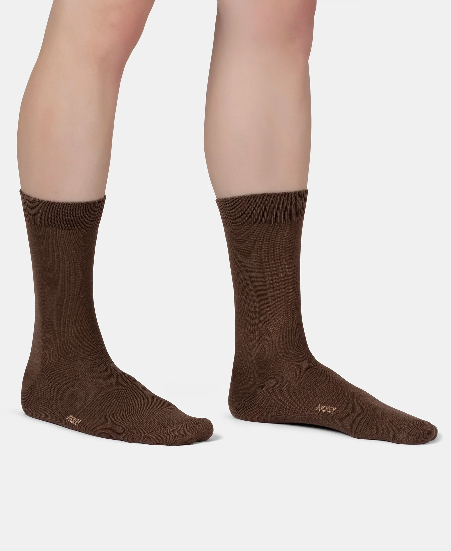 Mercerized Cotton Elastane Stretch Crew Length Socks with StayFresh Treatment - Espresso - Image 3