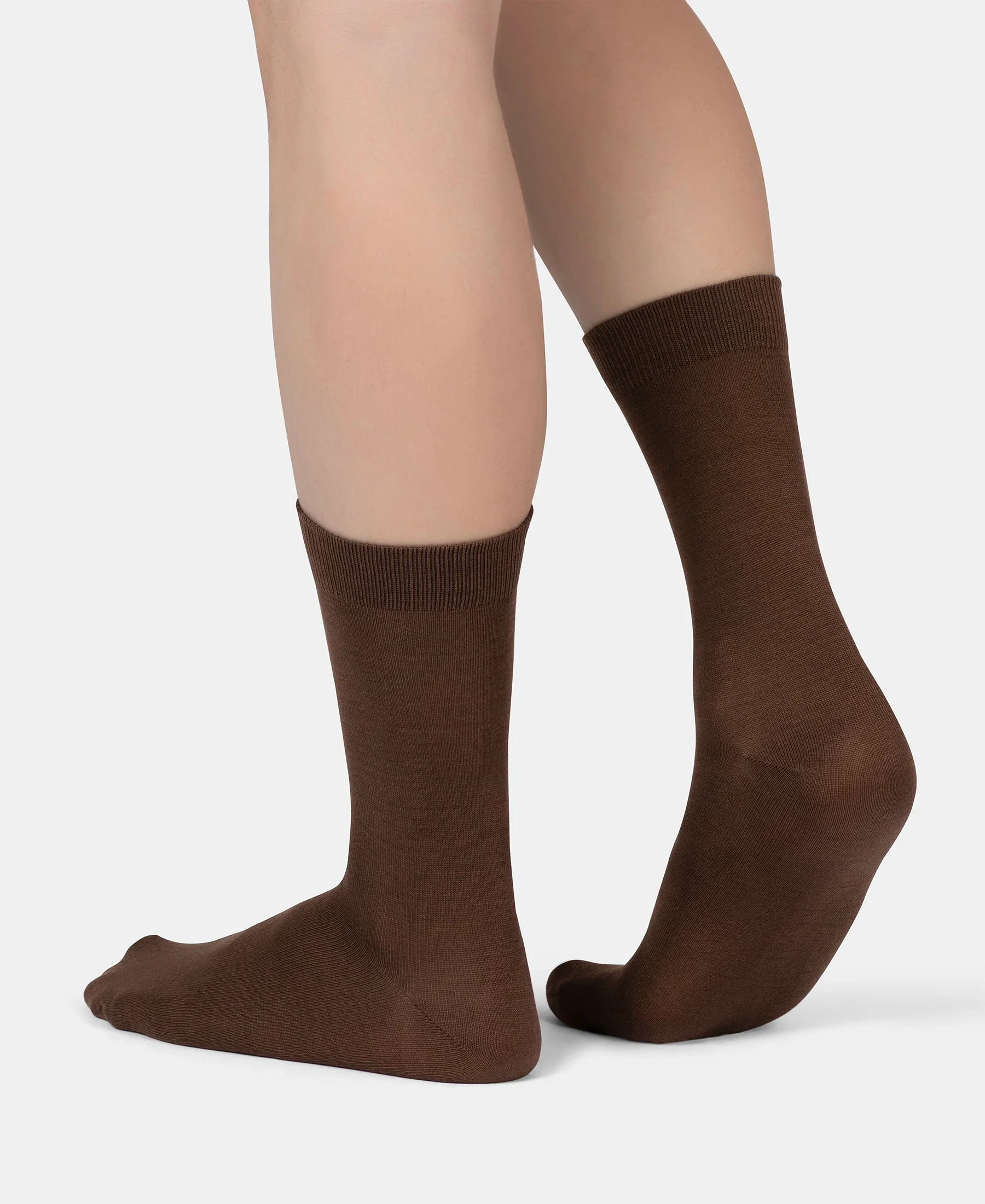Mercerized Cotton Elastane Stretch Crew Length Socks with StayFresh Treatment - Espresso - Image 4