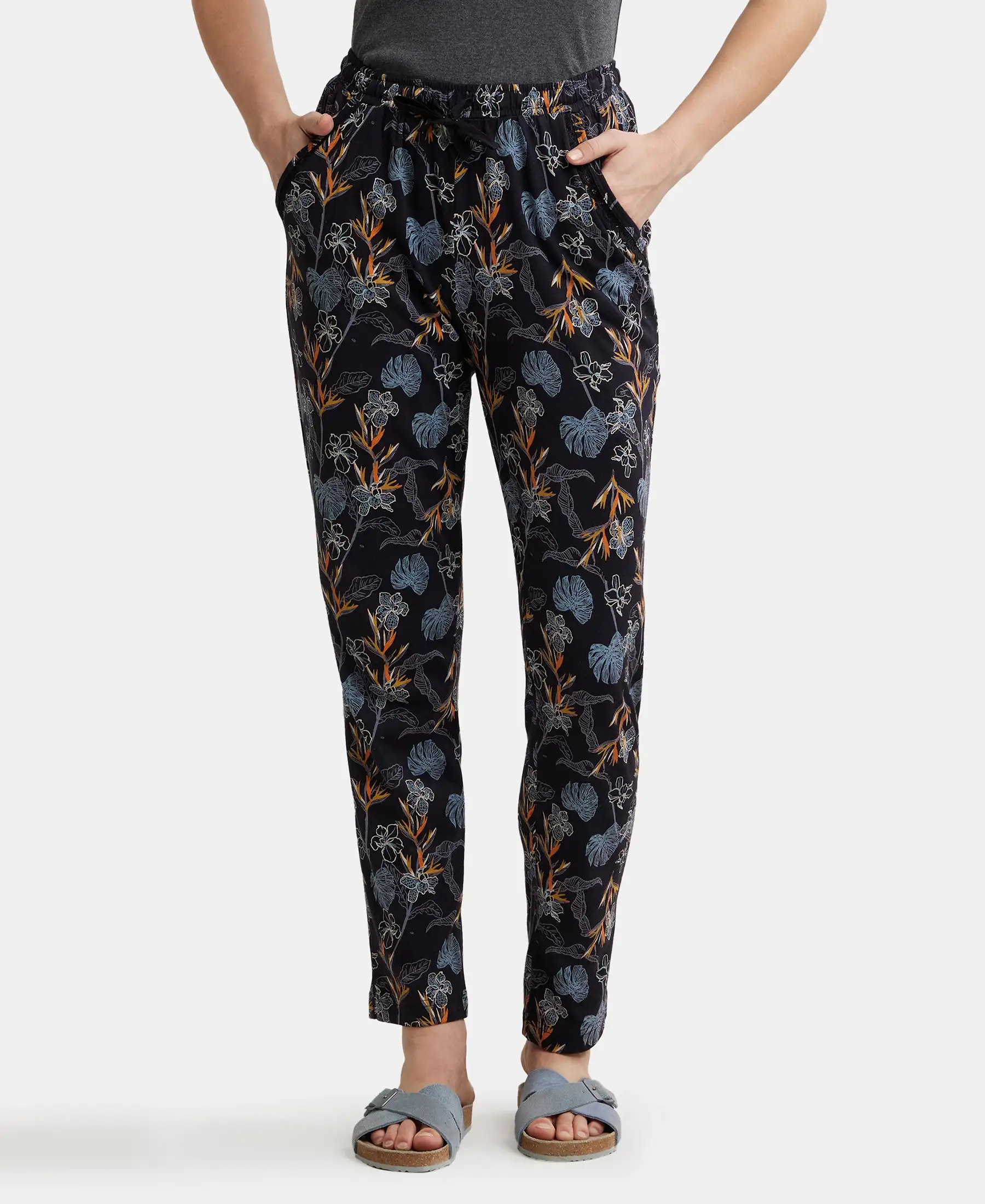 Micro Modal Cotton Relaxed Fit Printed Pyjama with Side Pockets - Black Assorted Prints