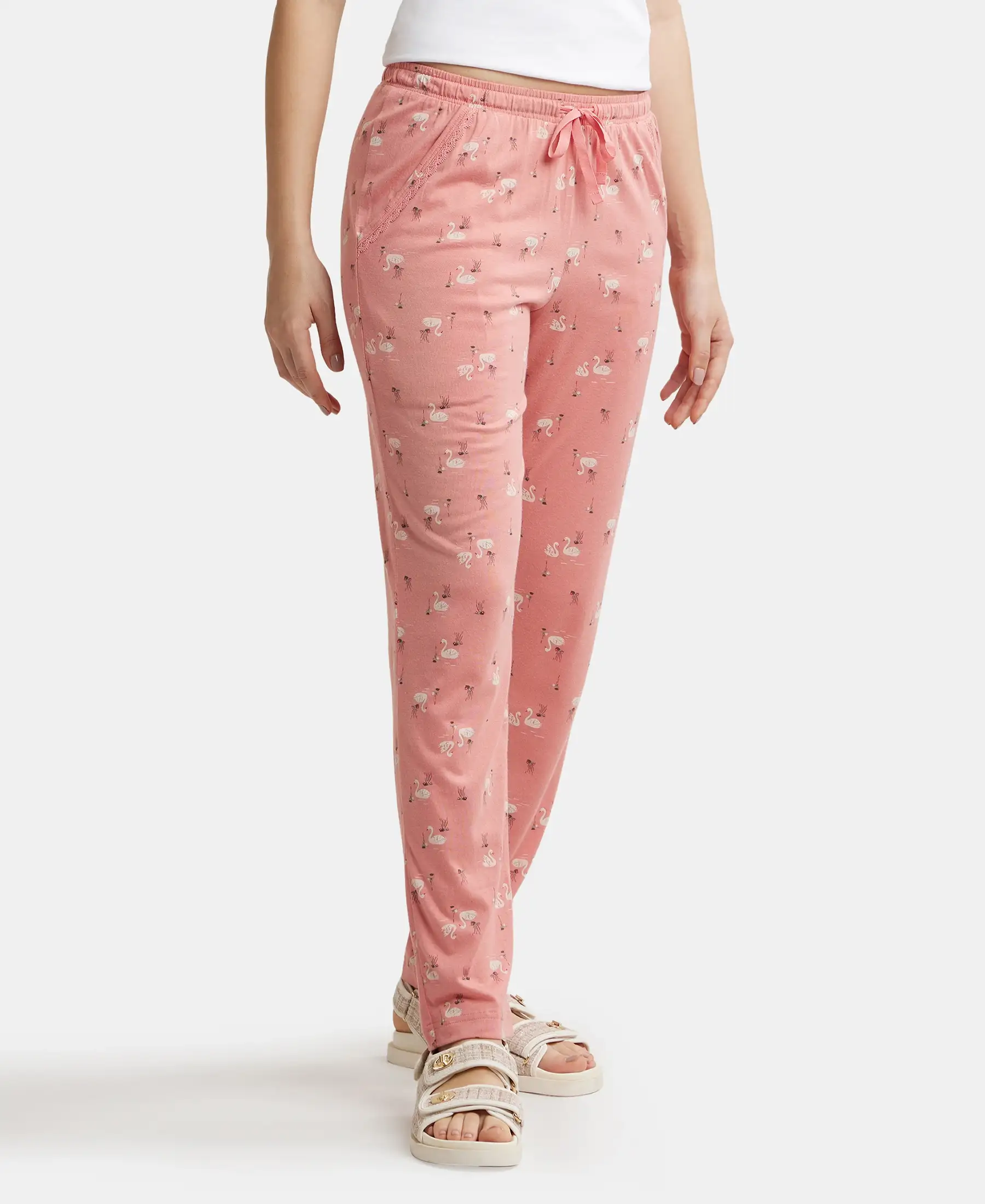 Micro Modal Cotton Relaxed Fit Printed Pyjama with Side Pockets - Peach Blossom Assorted Prints - Image 2