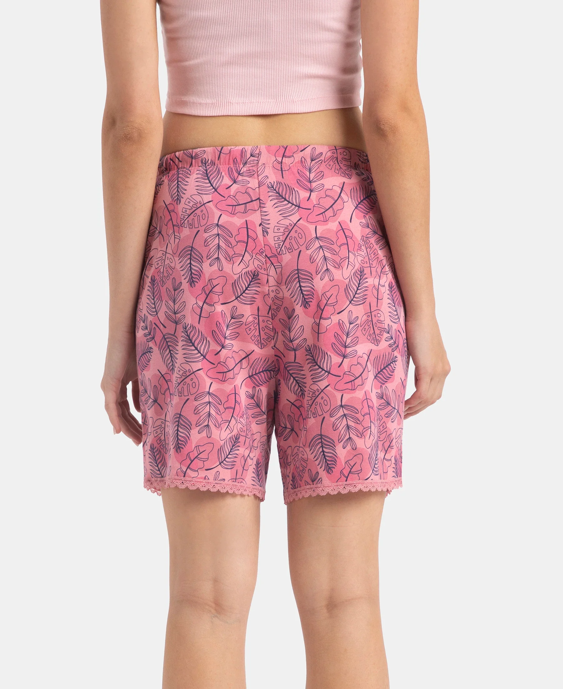 Micro Modal Cotton Relaxed Fit Printed Shorts with Side Pockets - Cashmere Rose - Image 3