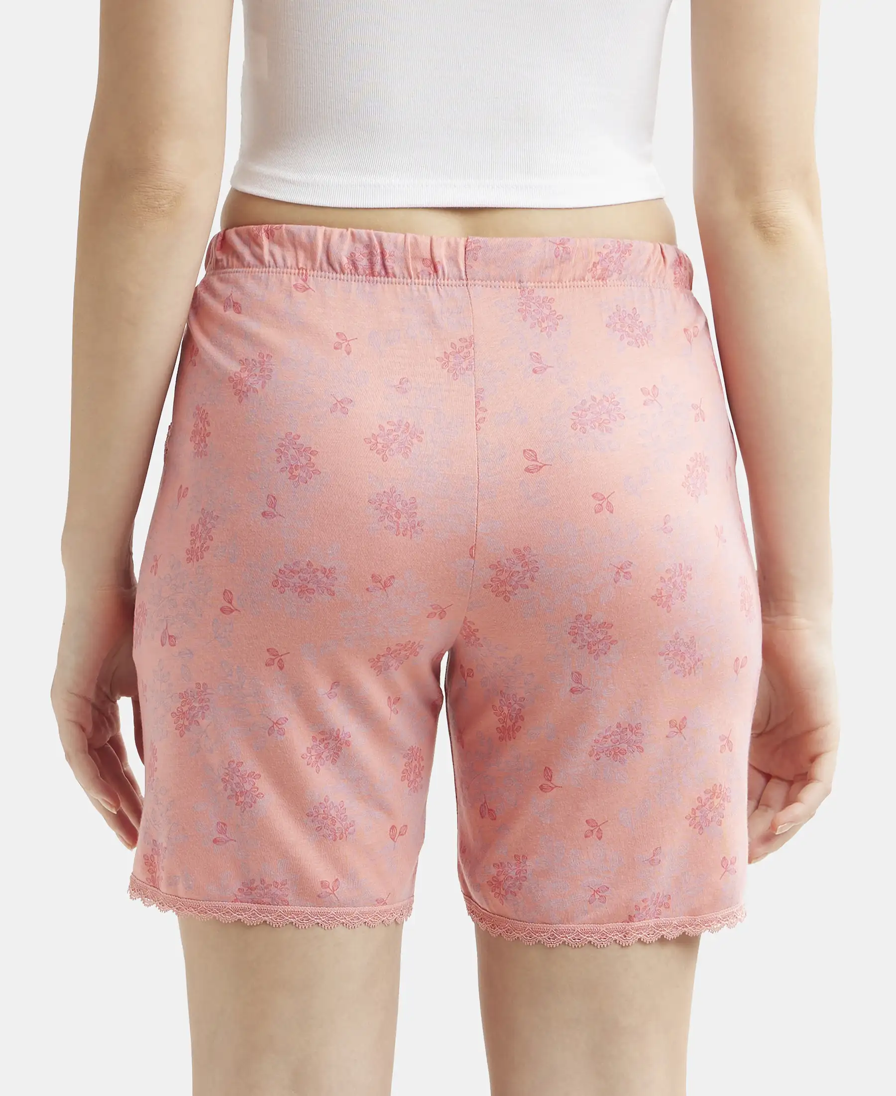 Micro Modal Cotton Relaxed Fit Printed Shorts with Side Pockets - Peach Blossom Assorted Prints - Image 3