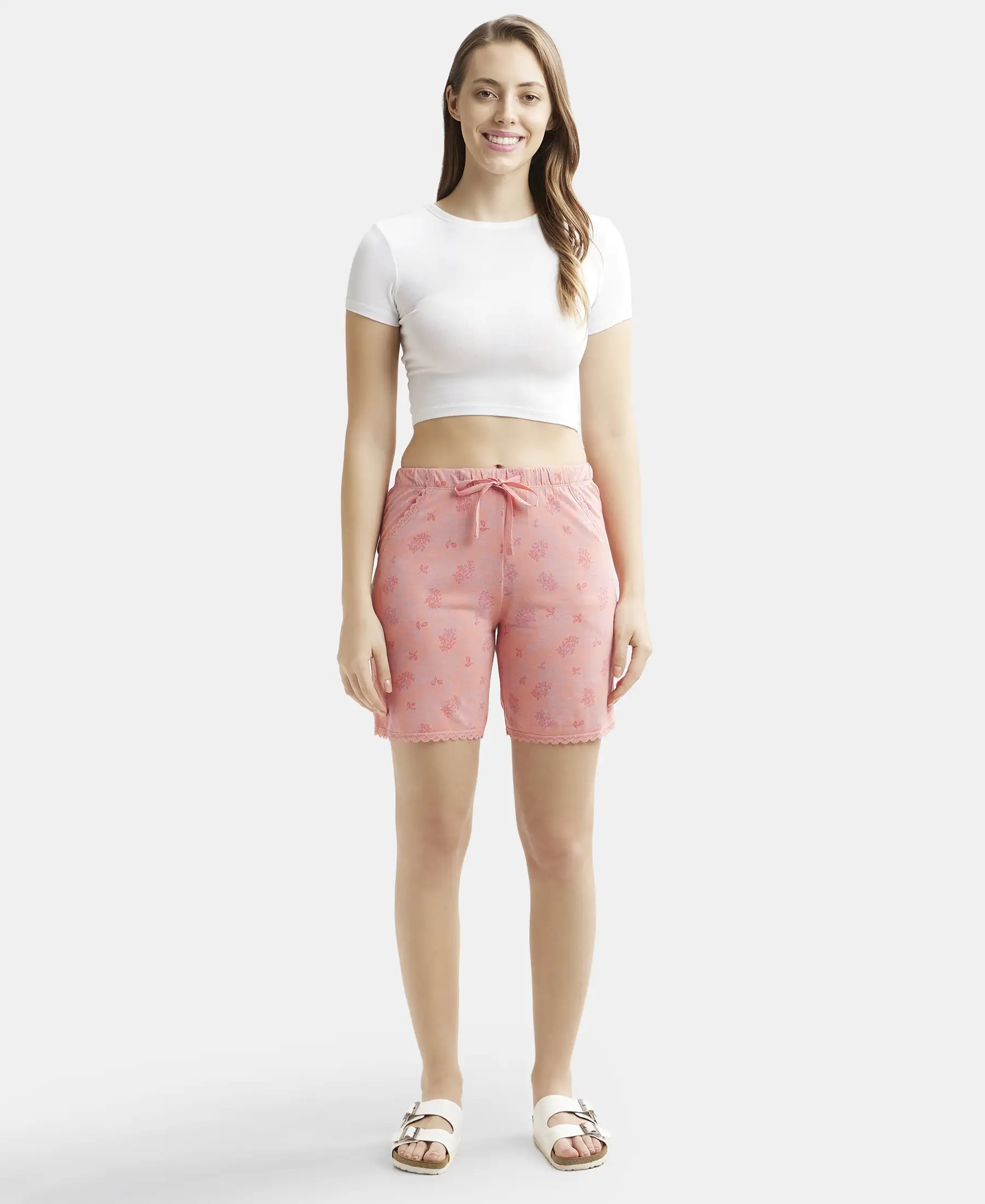 Micro Modal Cotton Relaxed Fit Printed Shorts with Side Pockets - Peach Blossom Assorted Prints - Image 4