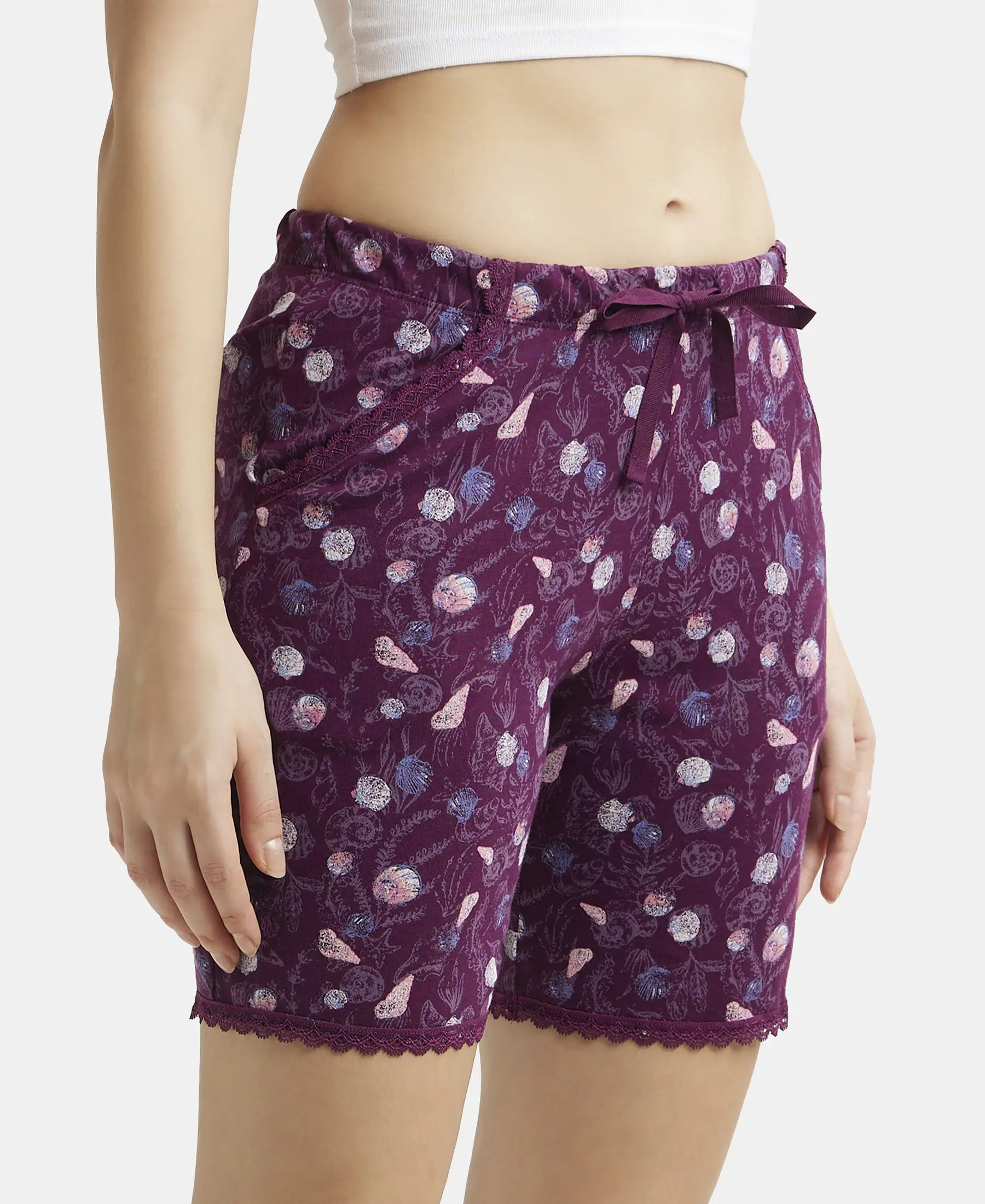 Micro Modal Cotton Relaxed Fit Printed Shorts with Side Pockets - Purple Wine Assorted Prints - Image 2