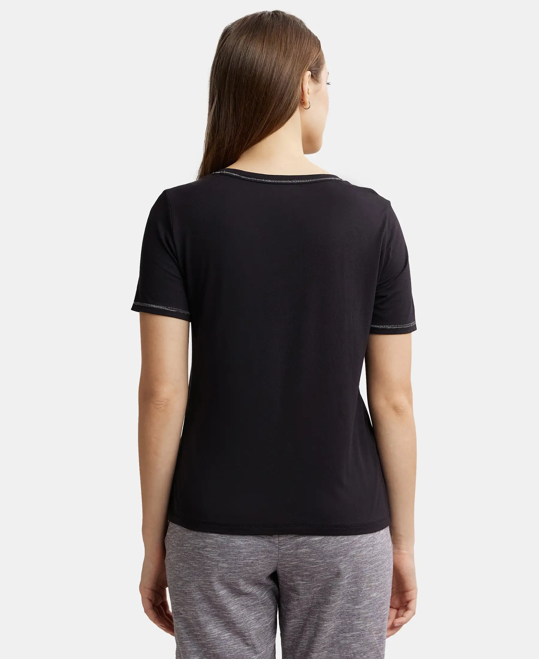 Micro Modal Cotton Relaxed Fit Round neck Half Sleeve T-Shirt - Black - Image 3