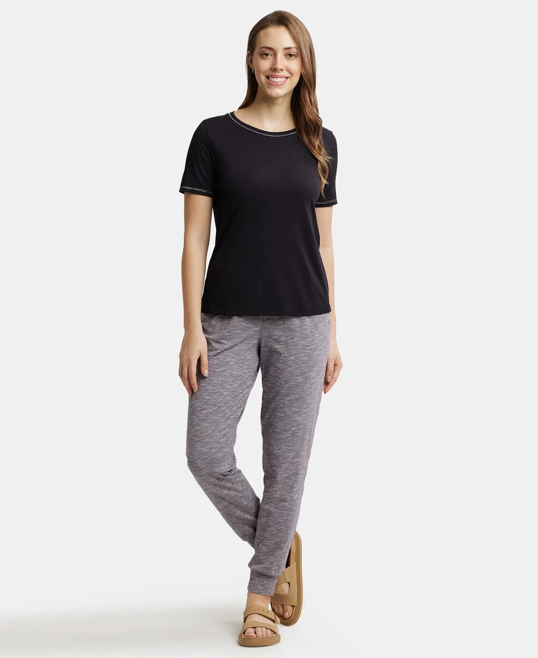 Micro Modal Cotton Relaxed Fit Round neck Half Sleeve T-Shirt - Black - Image 4