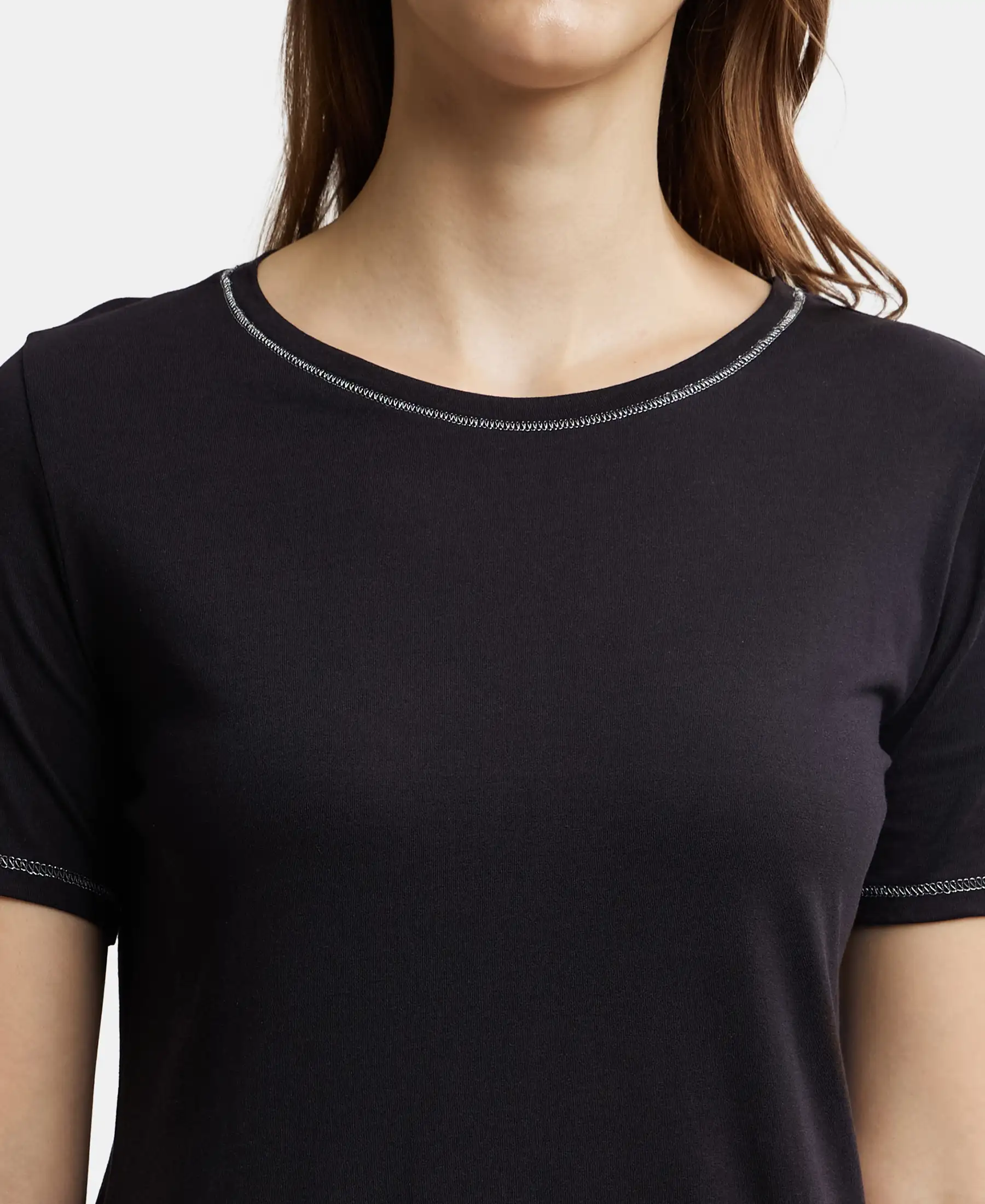 Micro Modal Cotton Relaxed Fit Round neck Half Sleeve T-Shirt - Black - Image 6