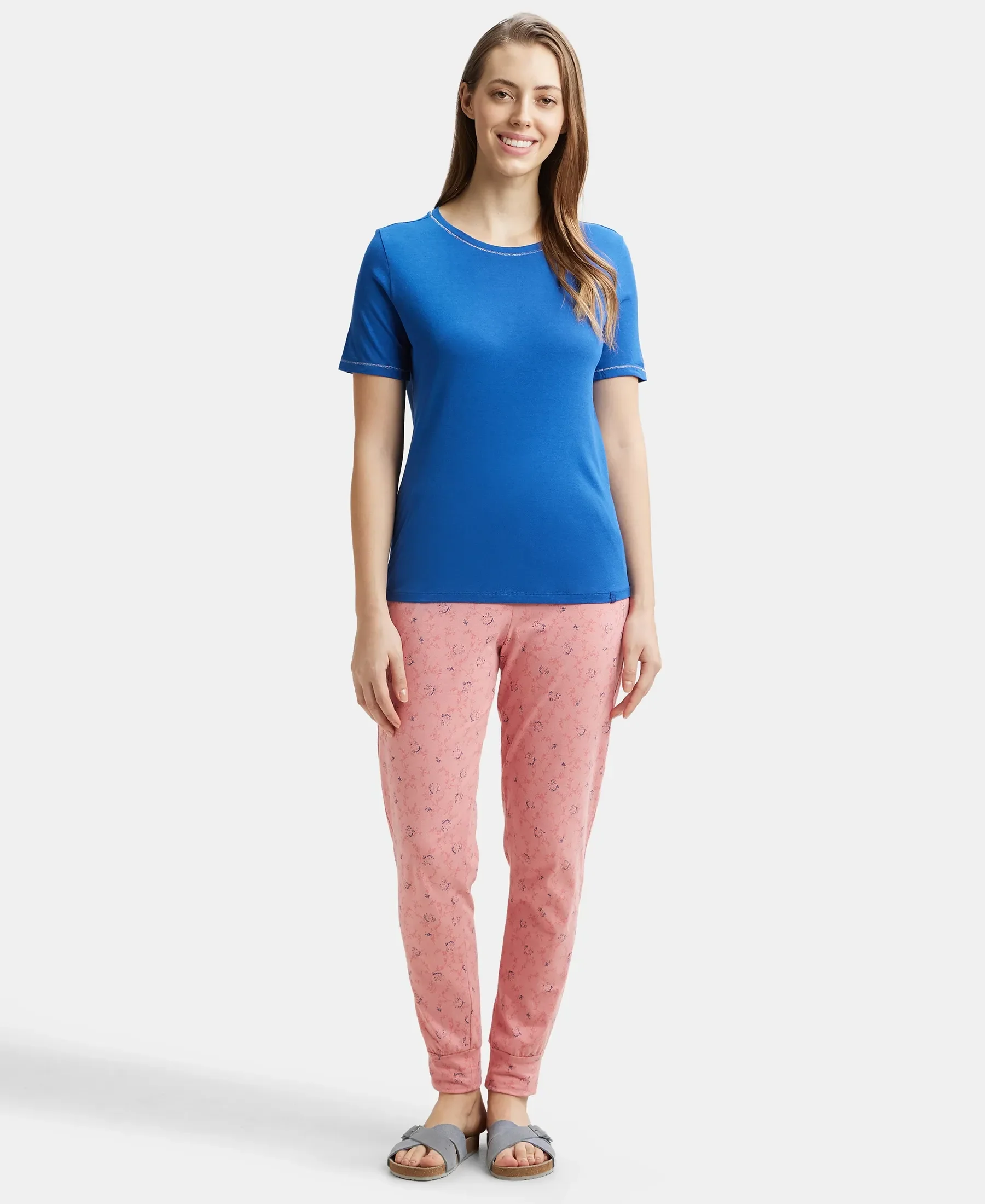 Micro Modal Cotton Relaxed Fit Round neck Half Sleeve T-Shirt - Blue Quartz - Image 4