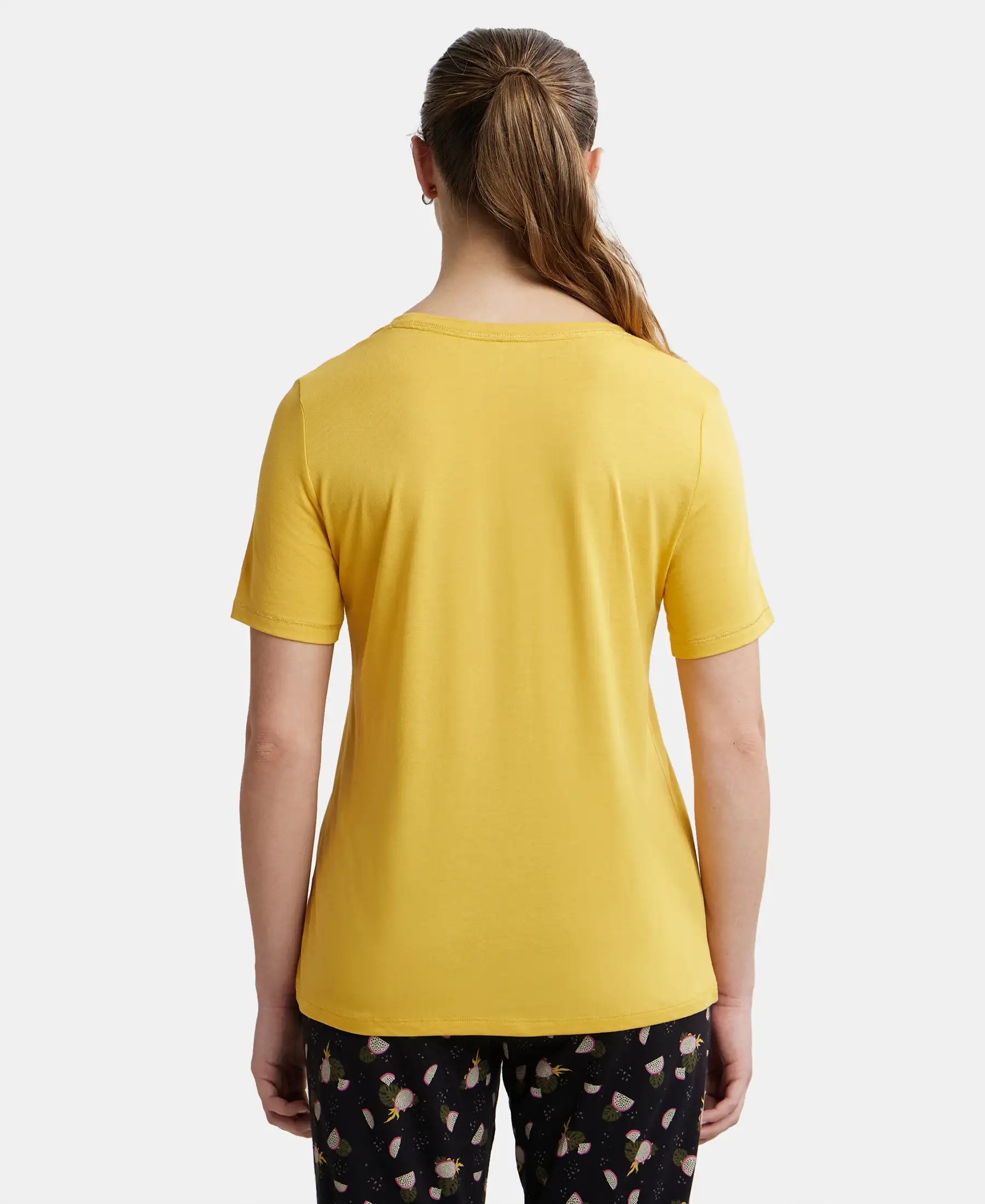 Micro Modal Cotton Relaxed Fit Round neck Half Sleeve T-Shirt - Yolk Yellow - Image 3