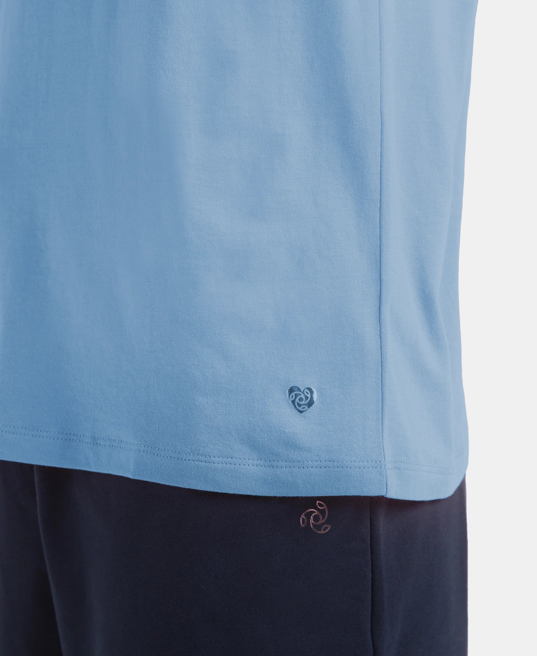 Micro Modal Cotton Relaxed Fit Solid V Neck Half Sleeve T-Shirt - Soft Chambray - Image 8