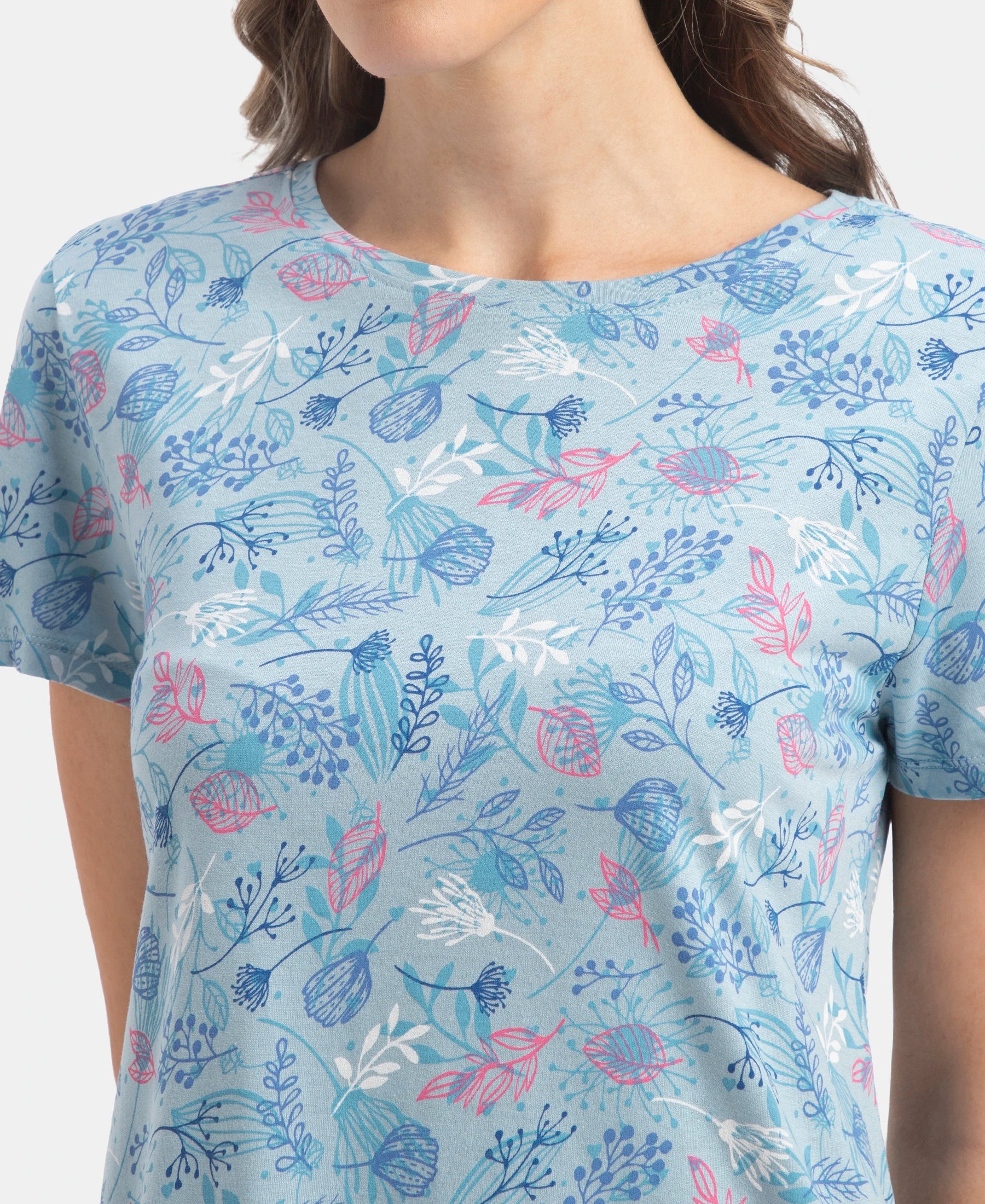 Micro Modal Cotton Ruffled Hem Styled Half Sleeve Printed Sleep Dress - Forget Me Not - Image 9