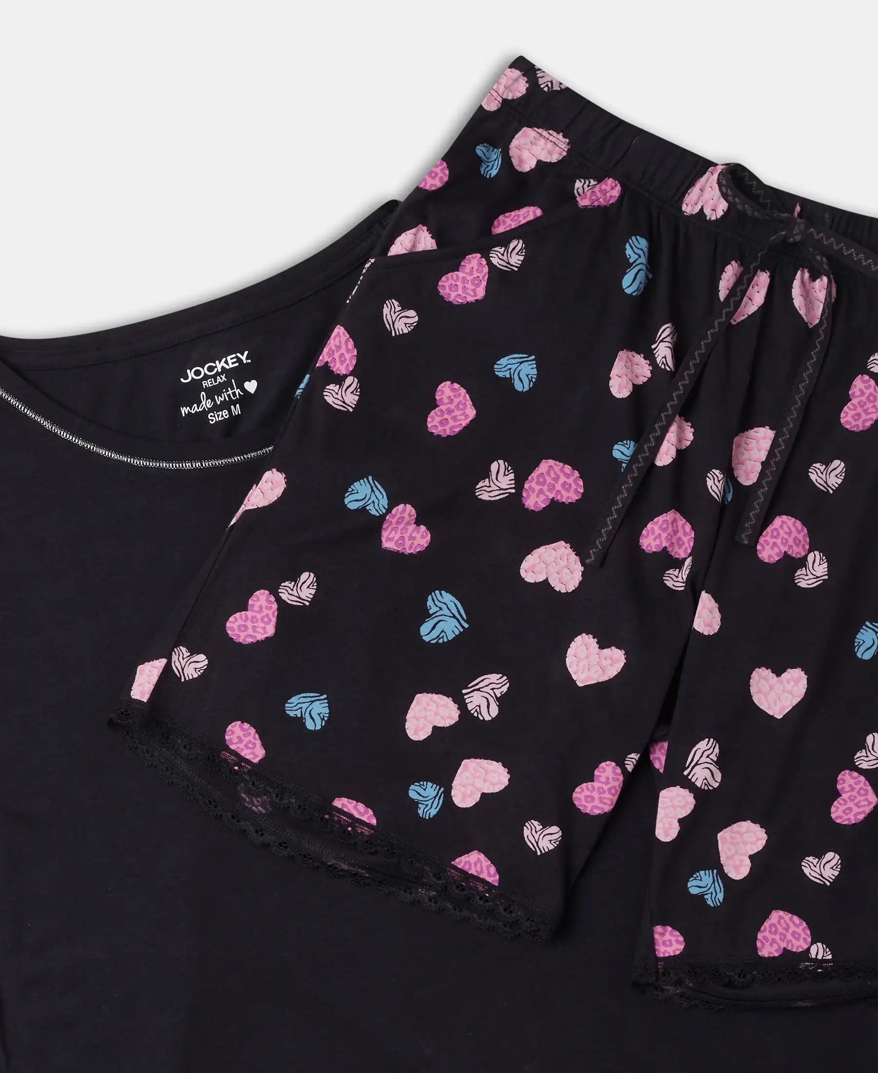 Micro Modal Cotton Short Sleeve T-Shirt and Printed Shorts Set - Black - Image 10