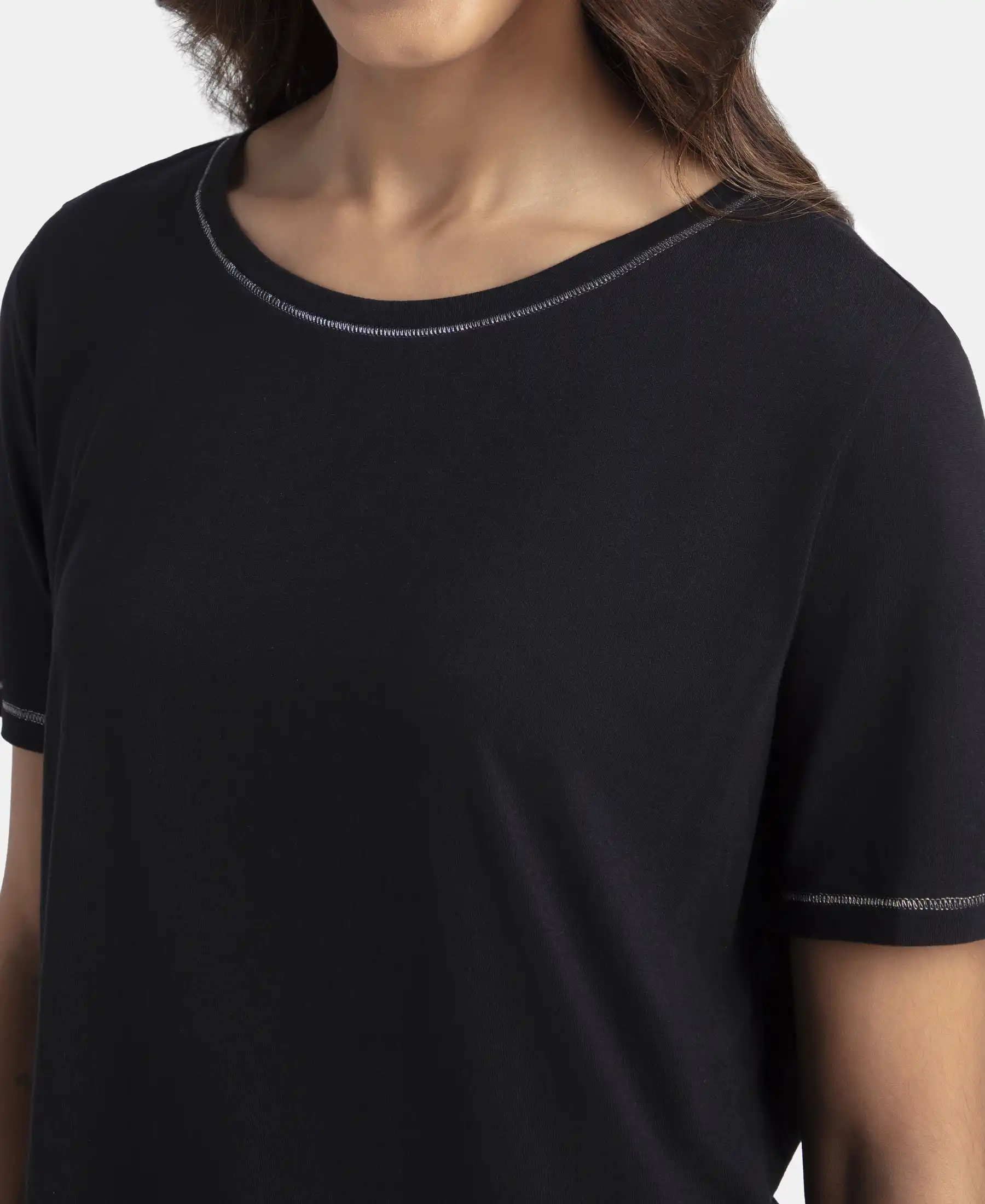 Micro Modal Cotton Short Sleeve T-Shirt and Printed Shorts Set - Black - Image 6