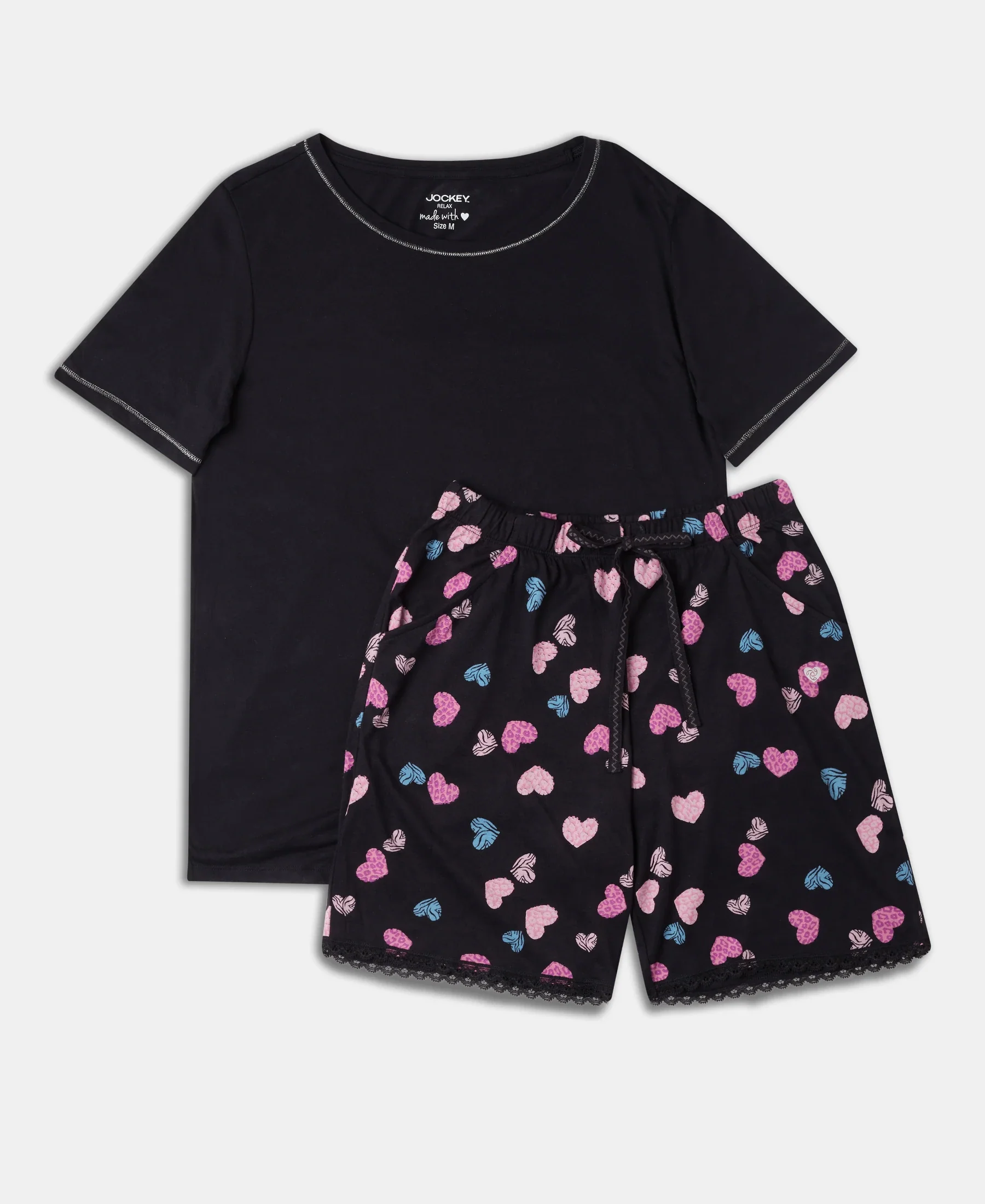 Micro Modal Cotton Short Sleeve T-Shirt and Printed Shorts Set - Black - Image 9