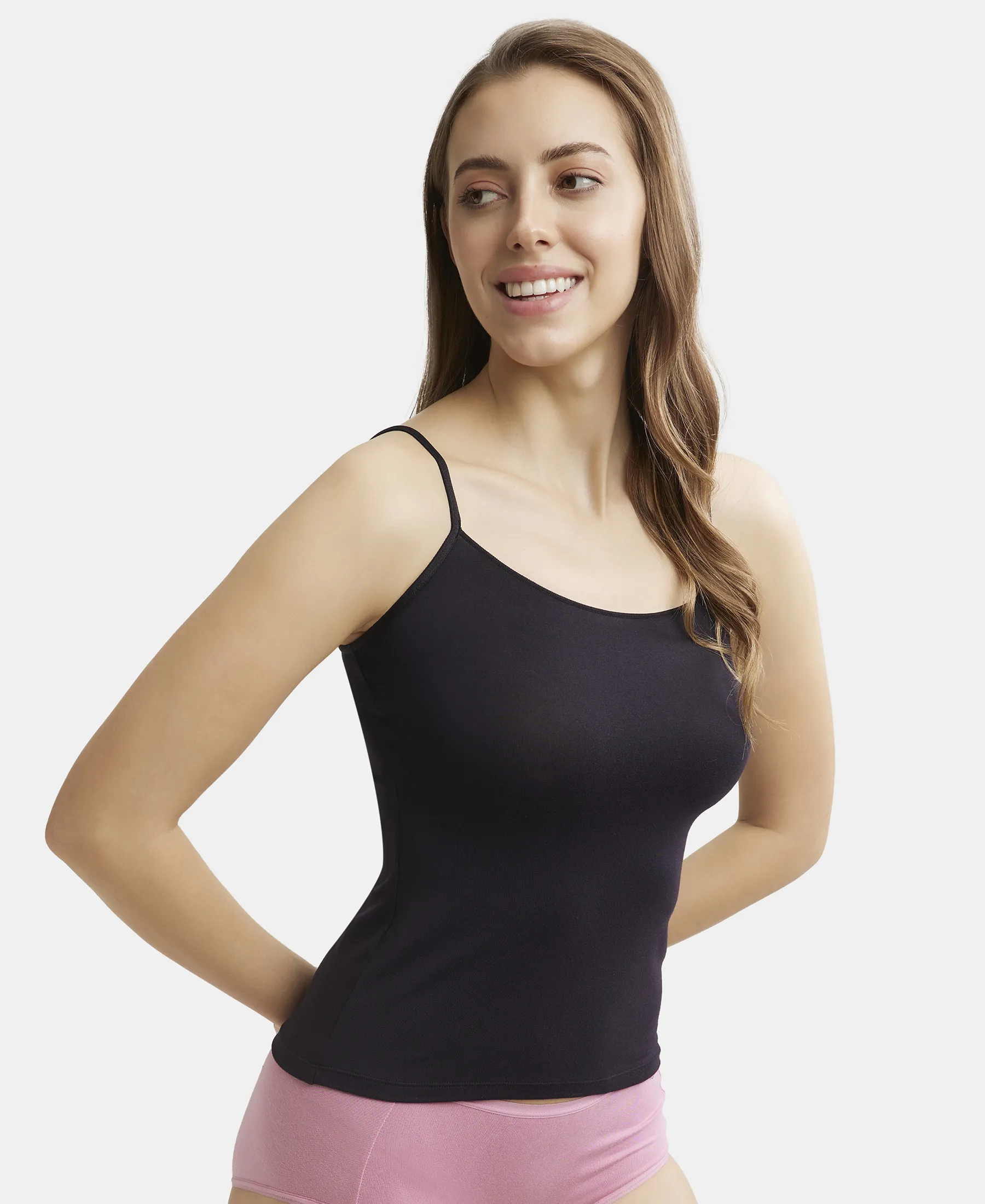 Micro Modal Elastane Stretch Camisole with Adjustable Straps and StayFresh Treatment - Black - Image 5