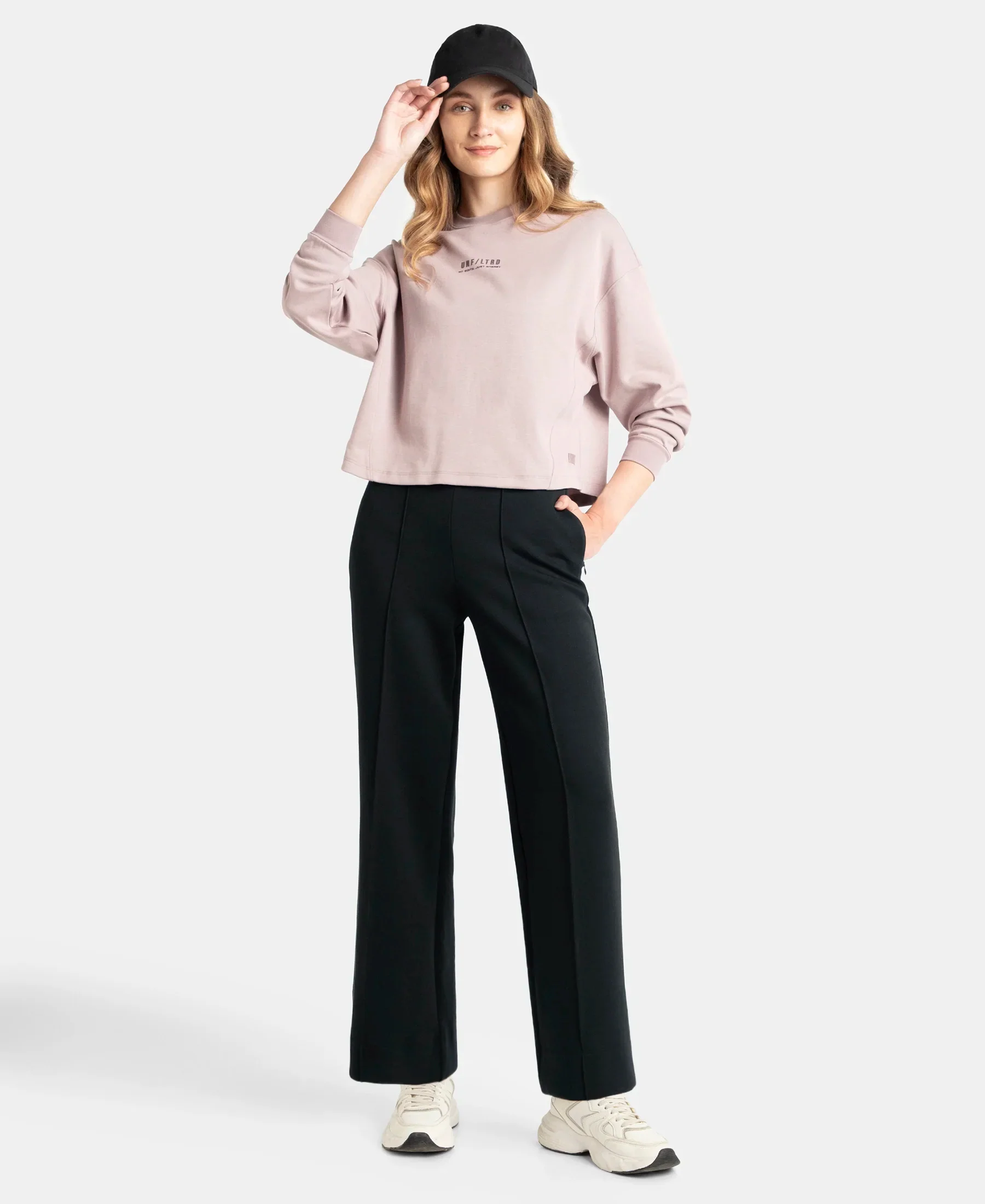 Microfiber Cotton Blend Elastane Stretch Relaxed Fit Wide Leg Pants with Zipper Pockets - Black - Image 4