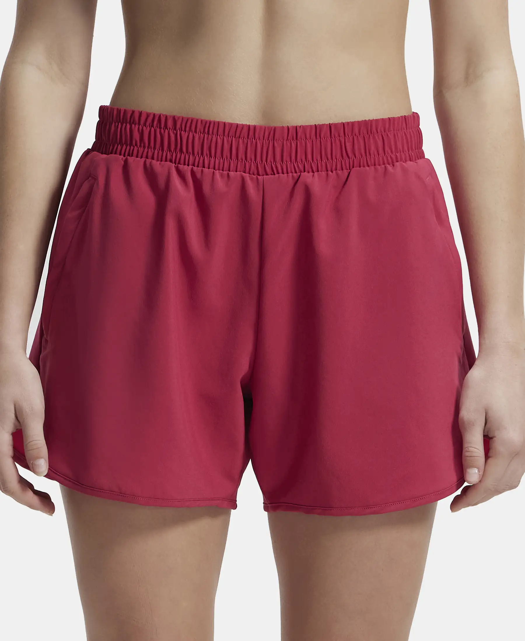 Microfiber Elastane Stretch Double Layered Woven Fabric Regular Fit Shorts with Zipper Pockets - Granita