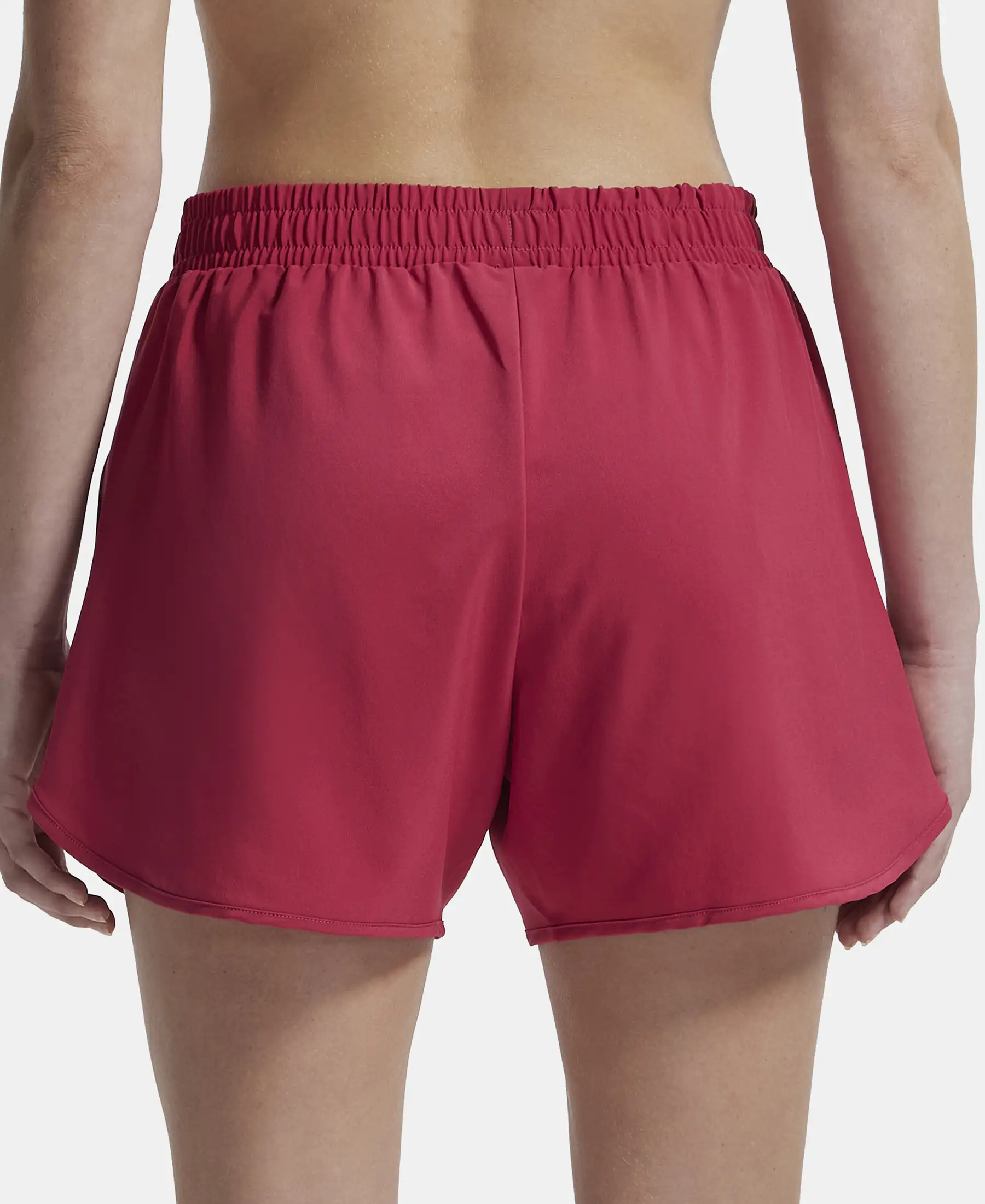 Microfiber Elastane Stretch Double Layered Woven Fabric Regular Fit Shorts with Zipper Pockets - Granita - Image 3