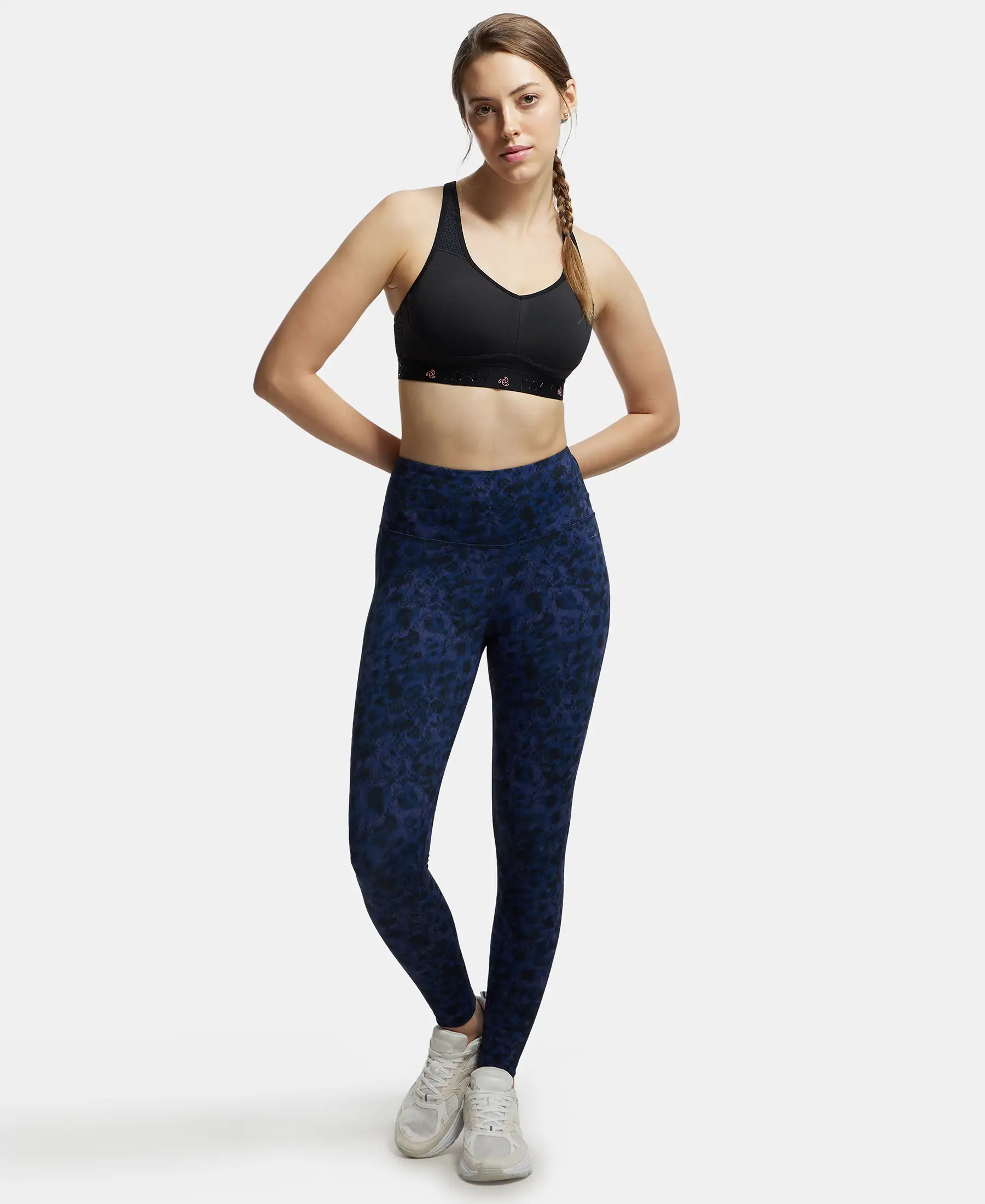 Microfiber Elastane Stretch Performance 7/8th Leggings with Broadwaistband & Back Pocket - Peacoat Print - Image 4