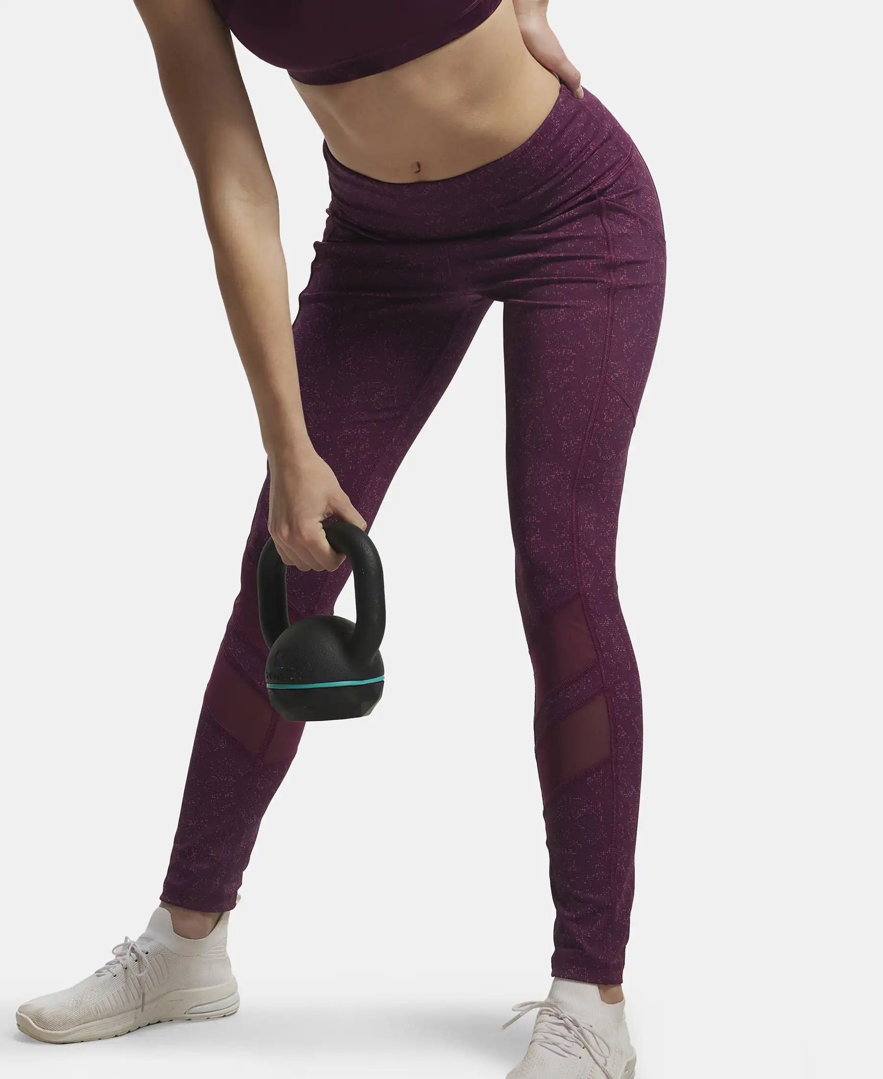 Microfiber Elastane Stretch Performance Leggings with Breathable Mesh - Grapewine Print - Image 5