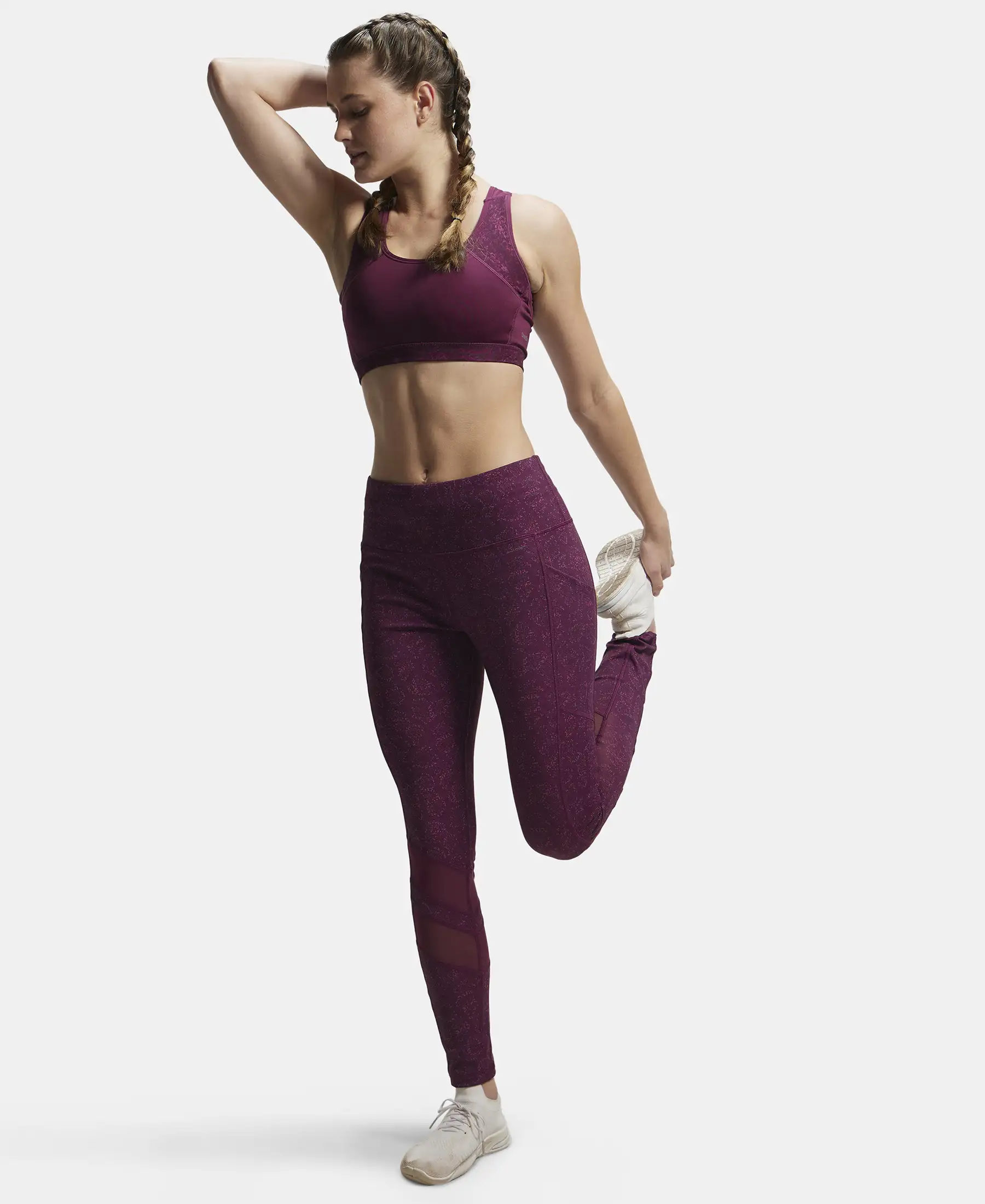 Microfiber Elastane Stretch Performance Leggings with Breathable Mesh - Grapewine Print - Image 6