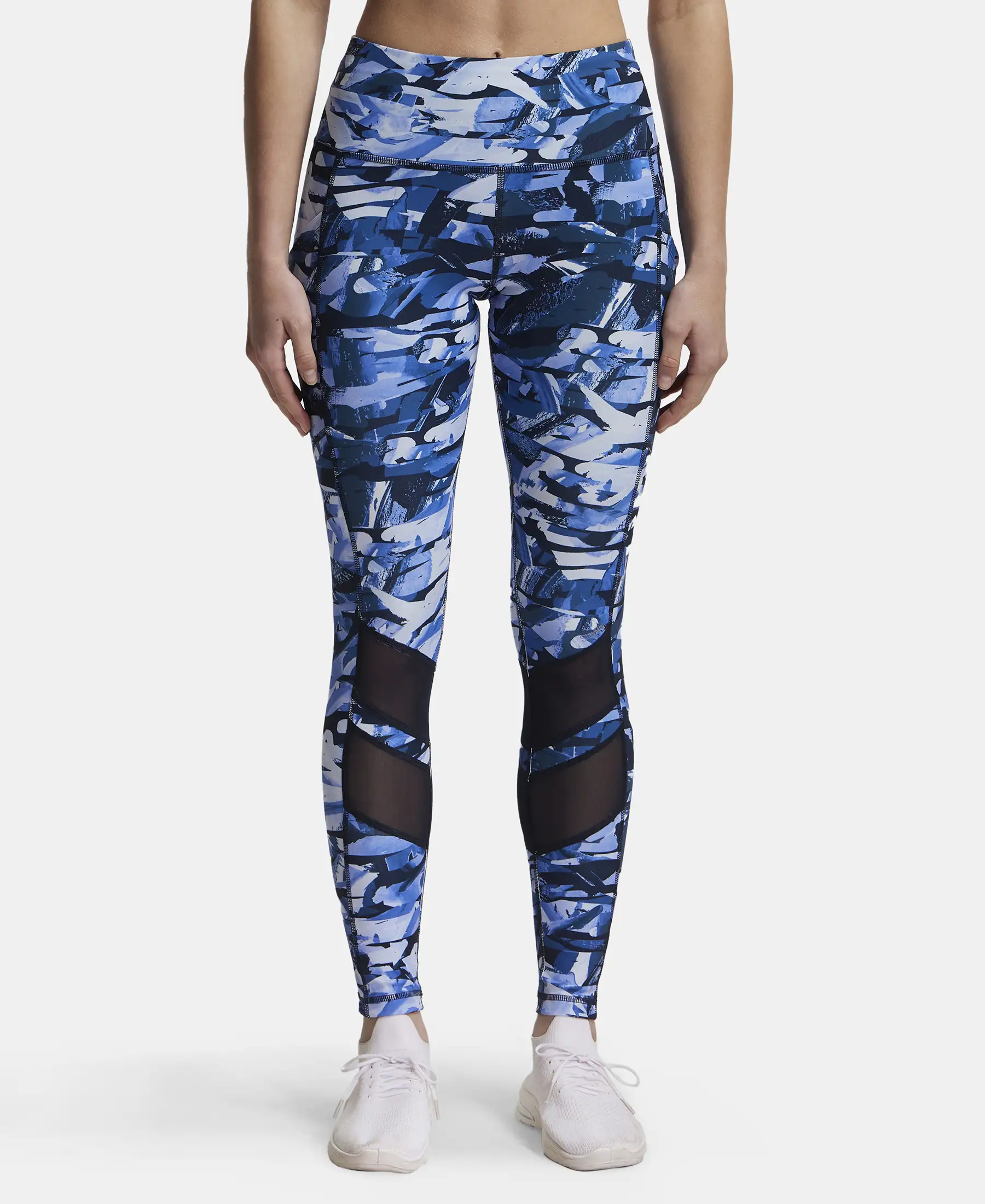 Microfiber Elastane Stretch Performance Leggings with Breathable Mesh - Sky Captain Printed