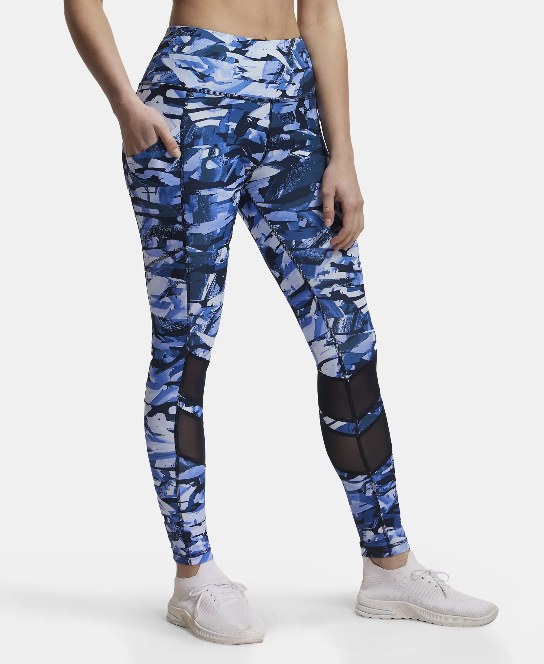 Microfiber Elastane Stretch Performance Leggings with Breathable Mesh - Sky Captain Printed - Image 2