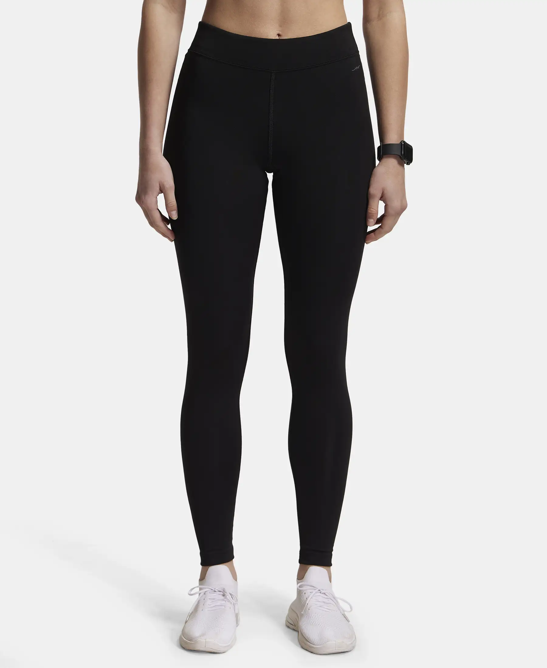 Microfiber Elastane Stretch Performance Leggings with Elasticated Waistband - Black
